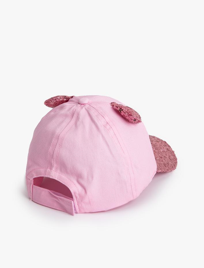 Kız Çocuk Kedi Kep Şapka Aplikeli Pullu Payetli