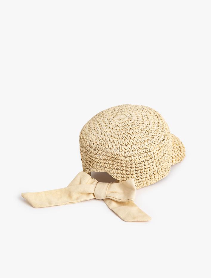 Kadın Hasır Kep Şapka Fiyonk Detaylı