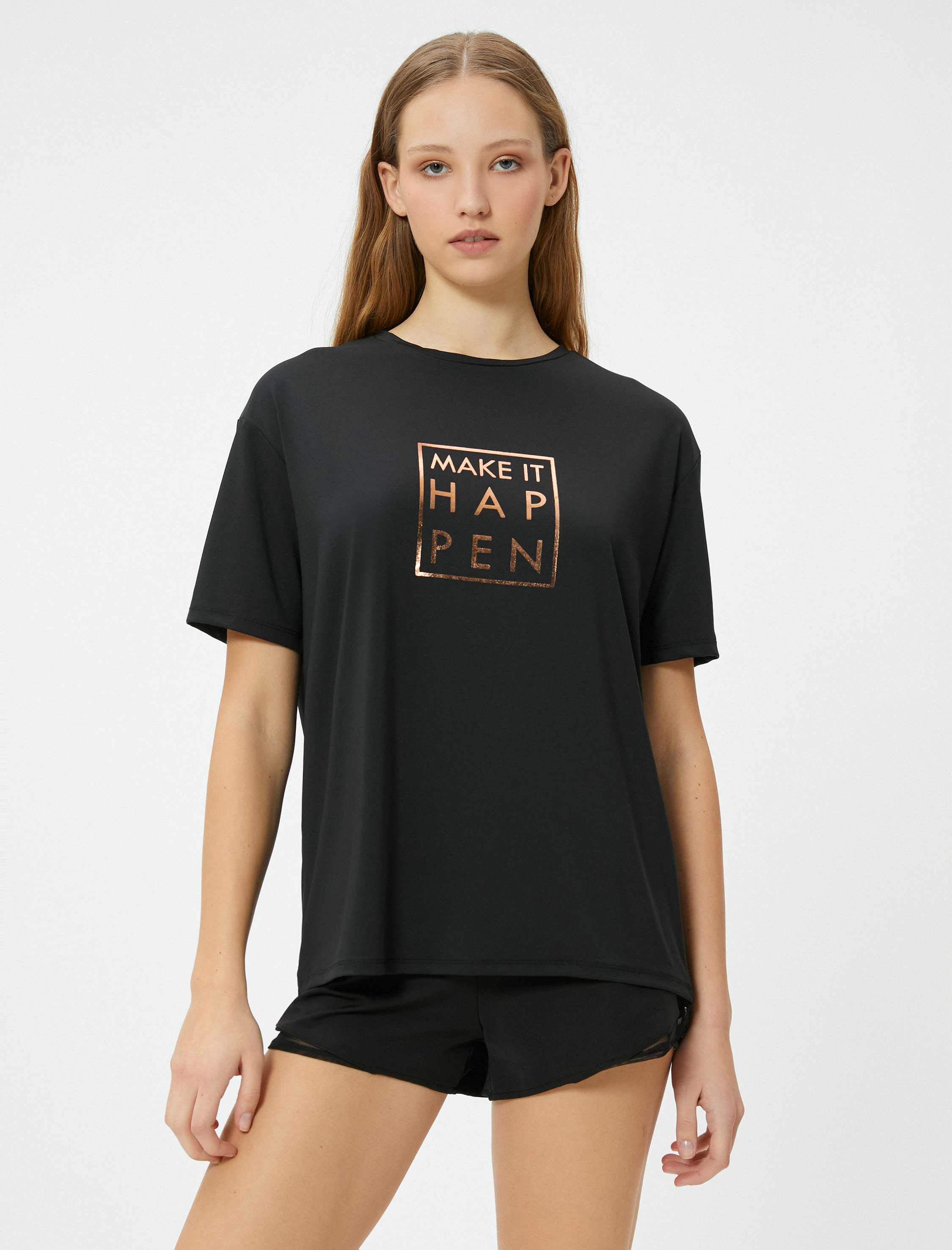   Baskılı Spor Tişört Kısa Kollu Bisiklet Yaka Rahat Kalıp