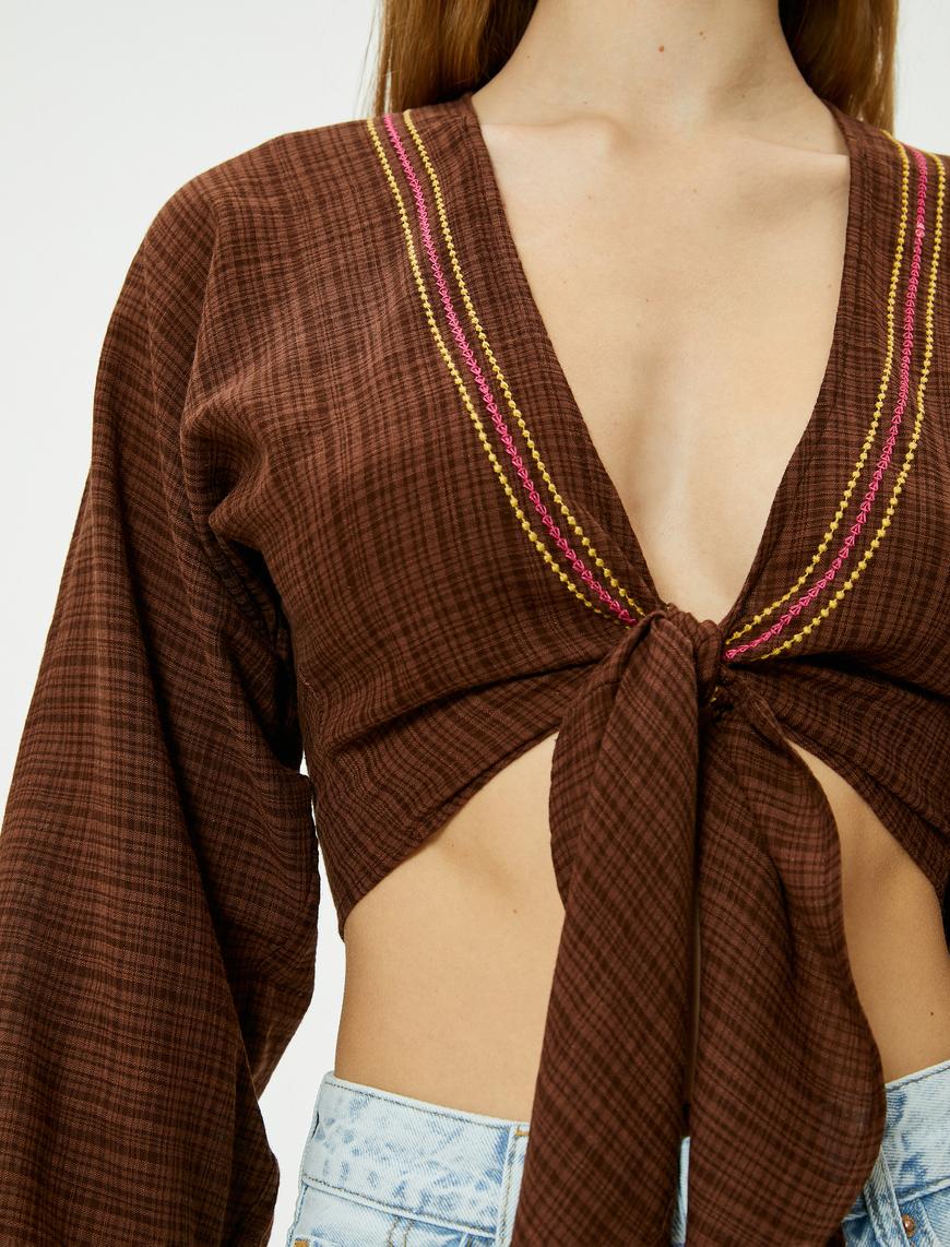   Crop Kimono Önden Bağlamalı Slim Fit Uzun Kollu