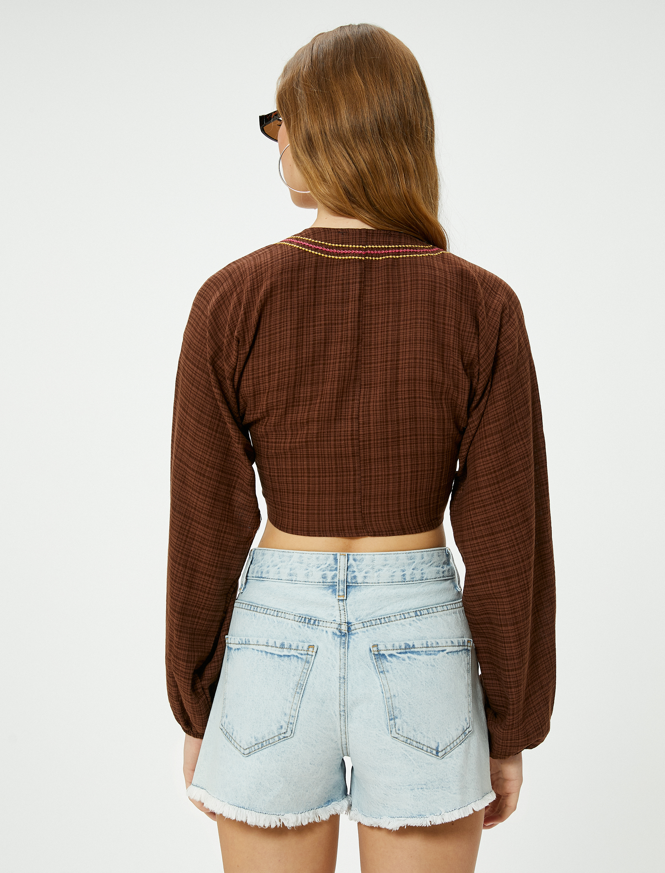   Crop Kimono Önden Bağlamalı Slim Fit Uzun Kollu