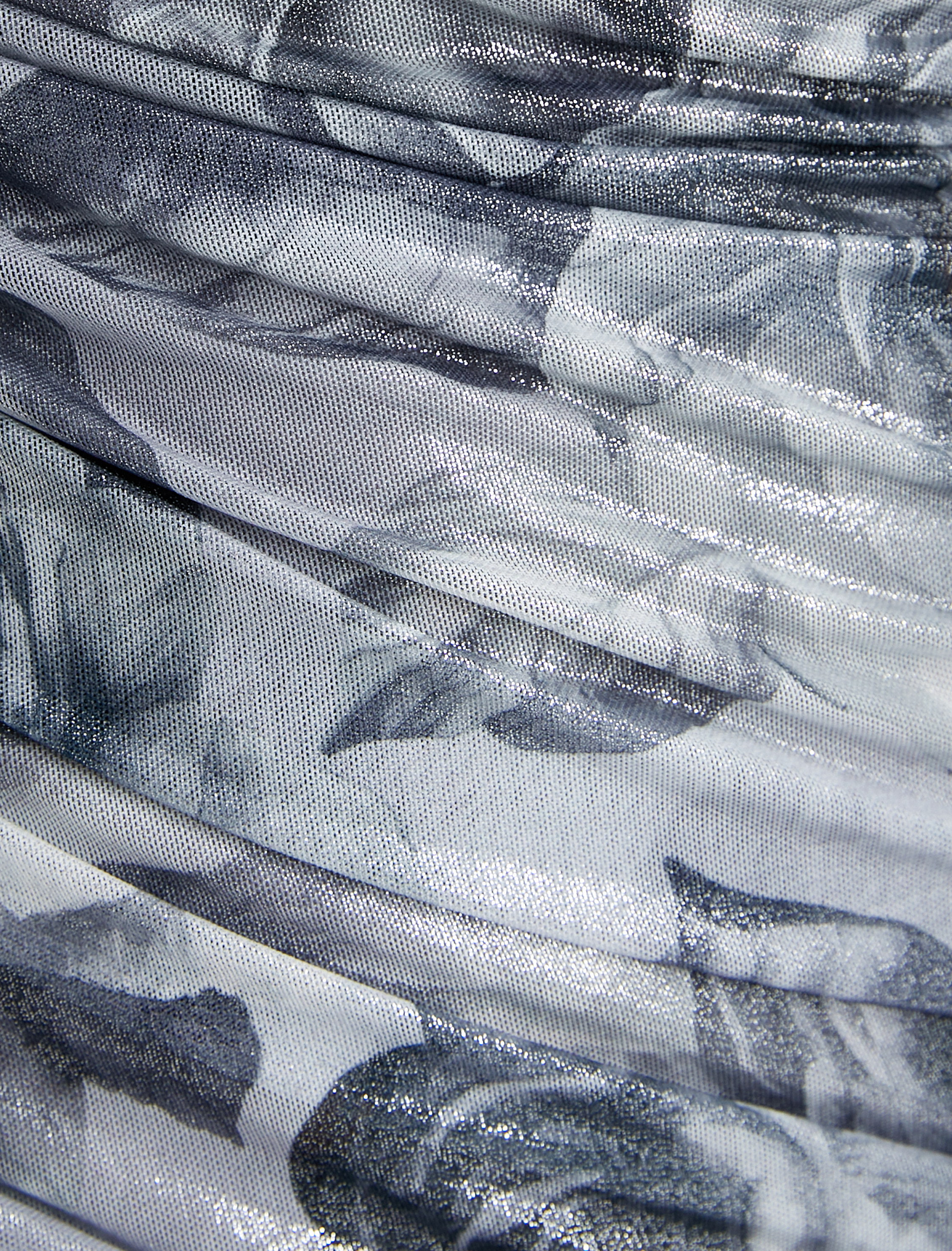   Çiçekli Parlak Uzun Abiye Elbise Kolsuz Drape Detaylı Astarlı