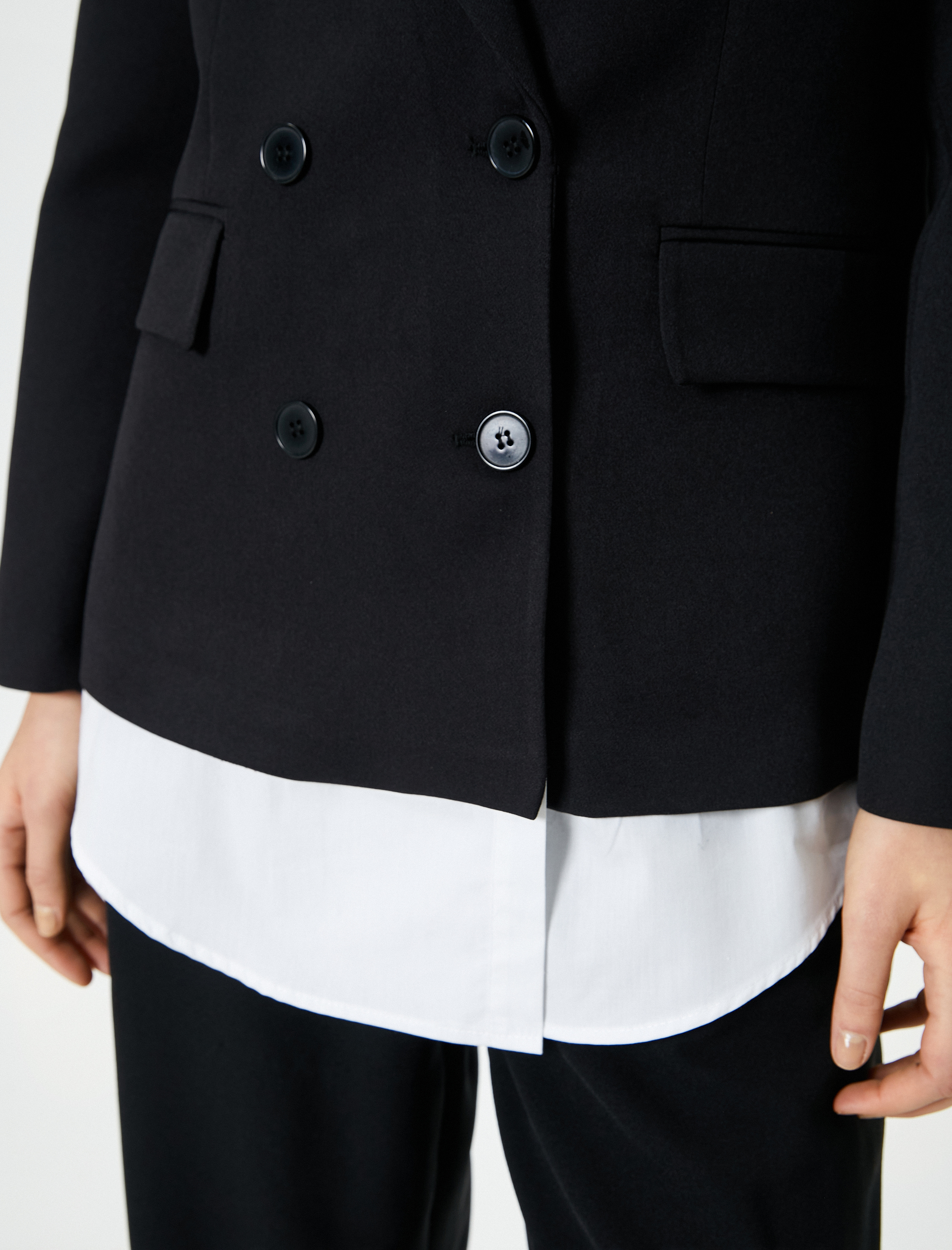   Blazer Ceket Kruvaze Düğmeli Cepli Gömlek Parça Görünümlü