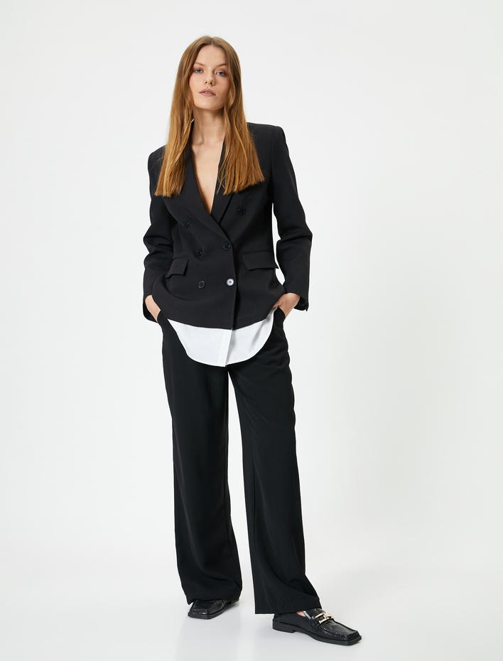  Blazer Ceket Kruvaze Düğmeli Cepli Gömlek Parça Görünümlü
