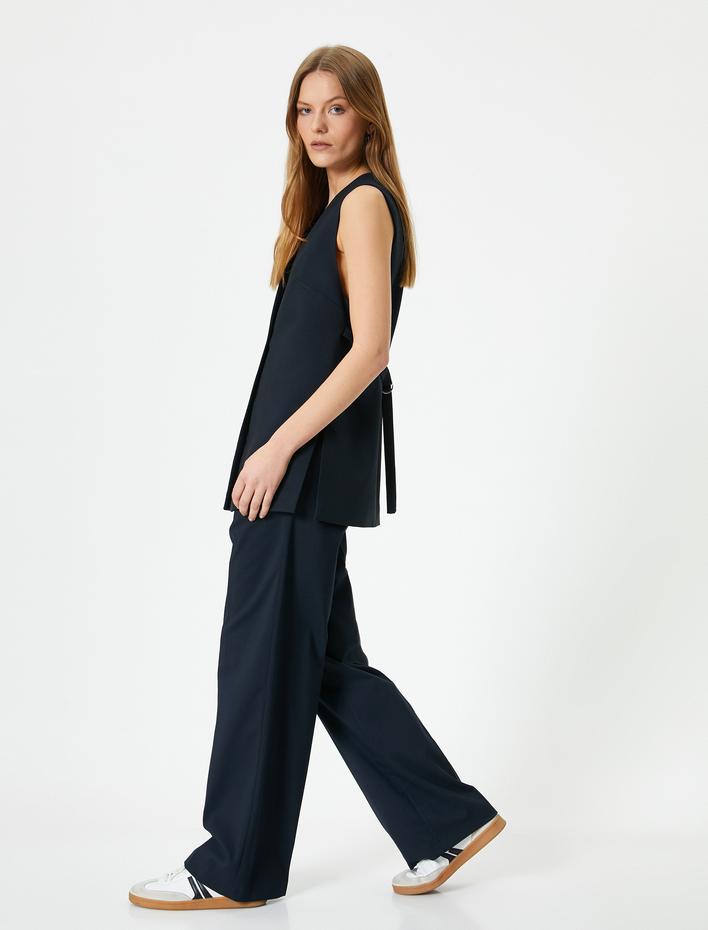  Uzun Kumaş Yelek Kolsuz Düğmeli Rahat Kalıp