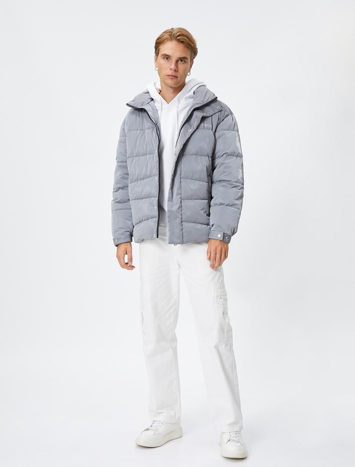  Şişme Mont Parlak Dik Yaka Fermuarlı Cepli Çıtçıt Düğmeli