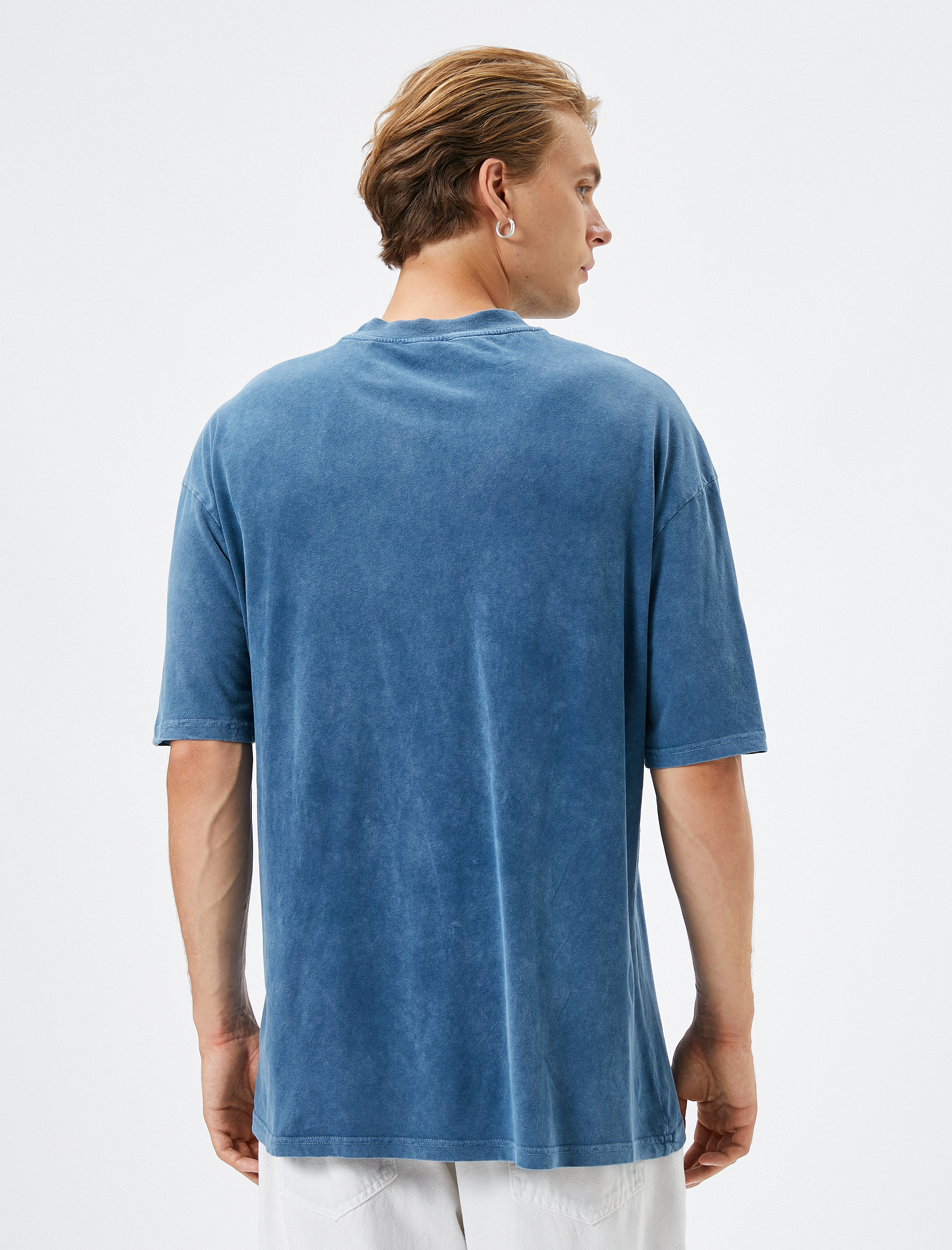   Basic Tişört Yıkamalı Bisiklet Yaka Kısa Kollu Pamuklu