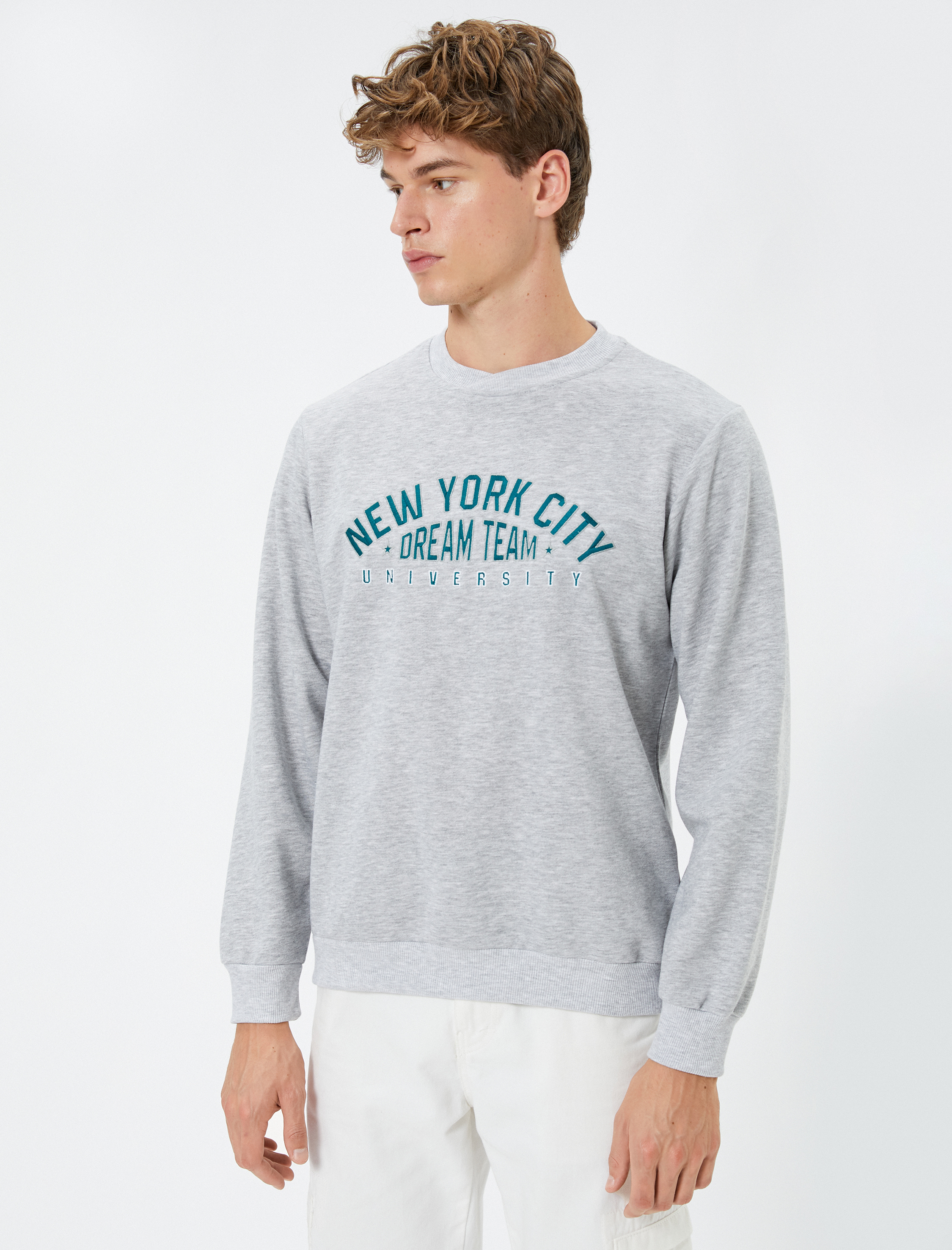   Kolej Sweatshirt Slogan Baskılı Bisiklet Yaka Uzun Kollu