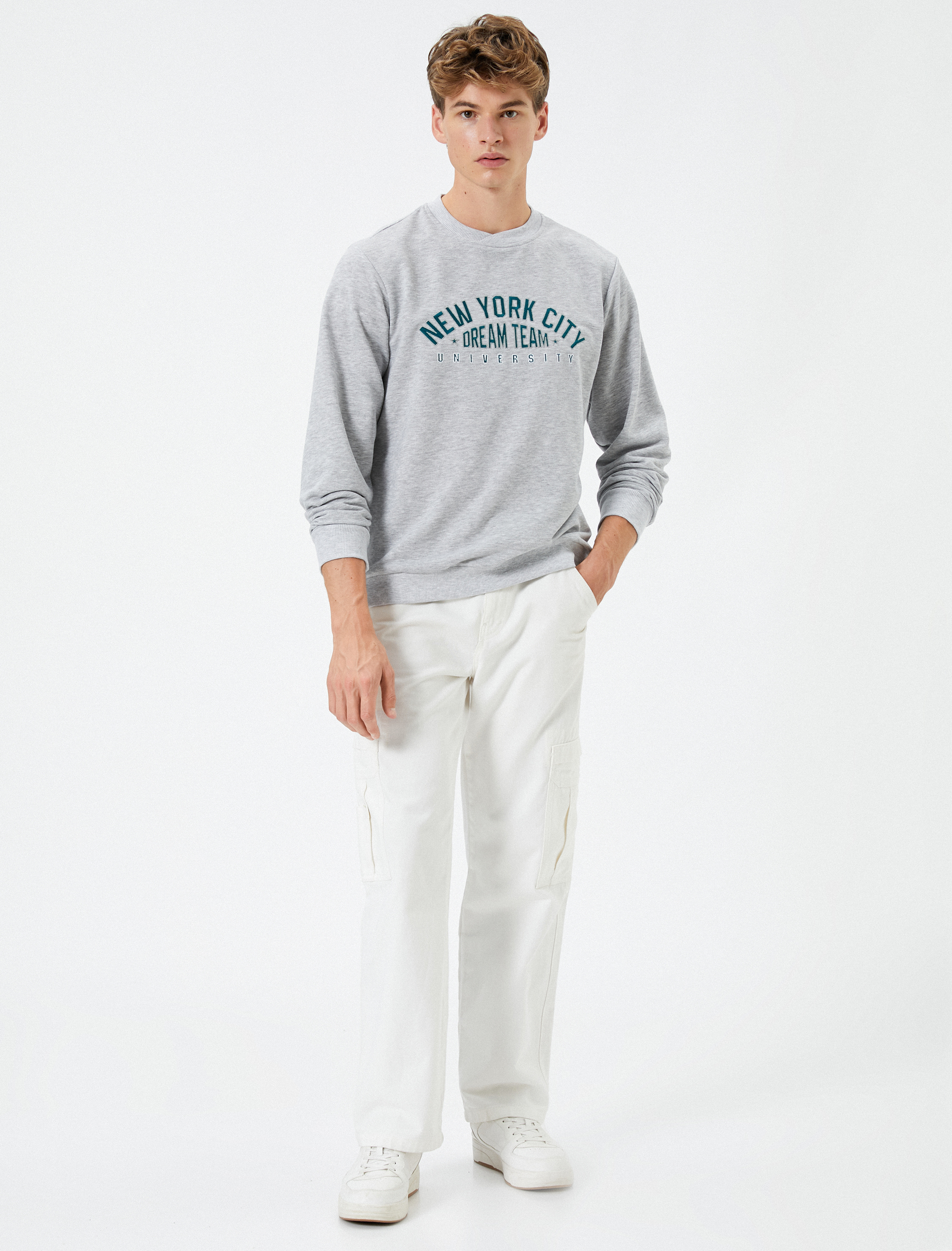   Kolej Sweatshirt Slogan Baskılı Bisiklet Yaka Uzun Kollu