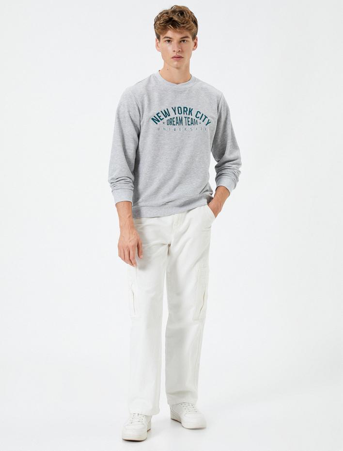  Kolej Sweatshirt Slogan Baskılı Bisiklet Yaka Uzun Kollu