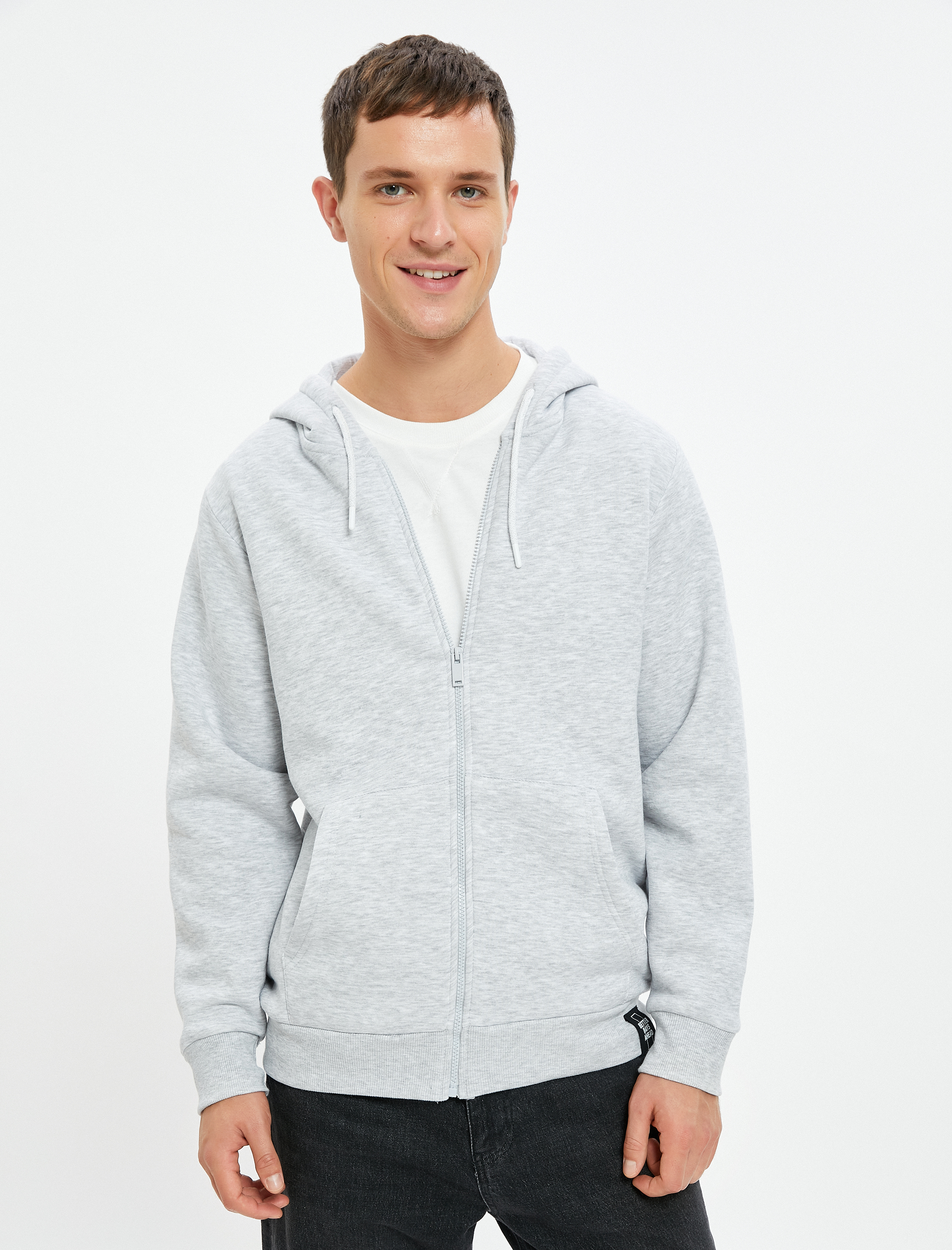 Basic Fermuarlı Sweat Kapşonlu Cep Detaylı Şardonlu