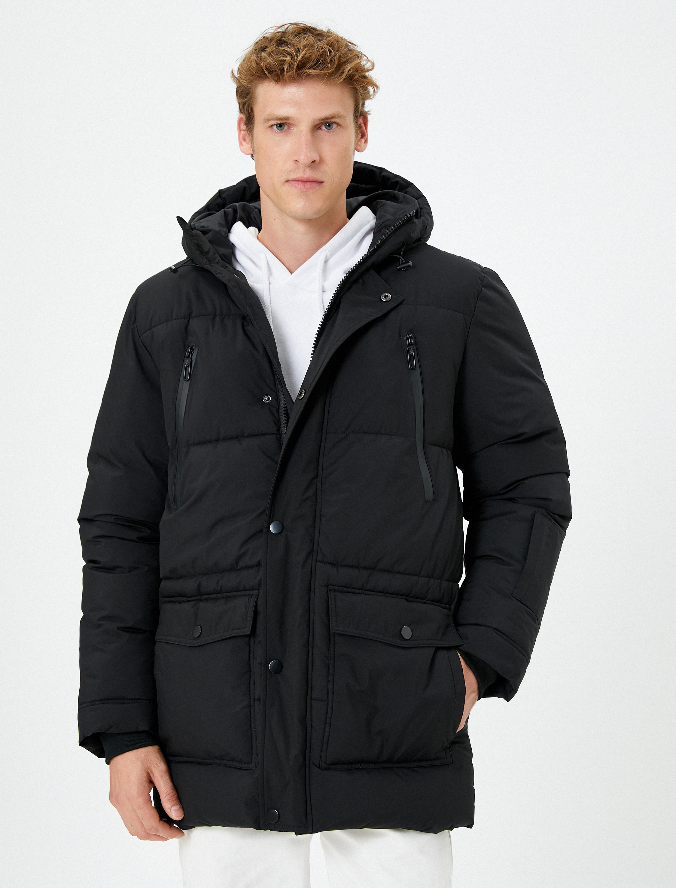   Şişme Mont Kapşonlu Cep Detaylı Fermuarlı Çıtçıt Düğmeli