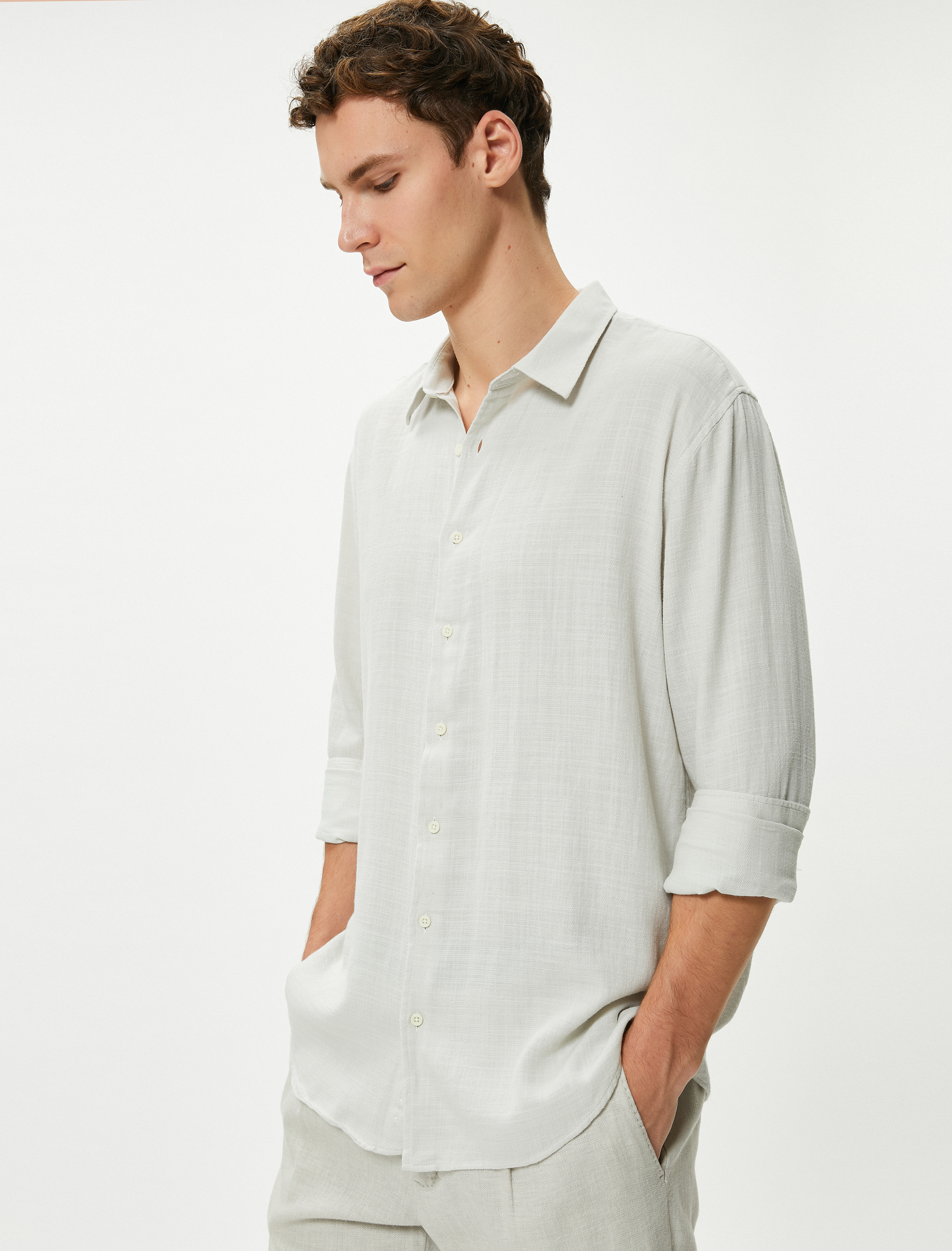   İtalyan Yaka Gömlek Uzun Kollu Pamuklu Regular Fit