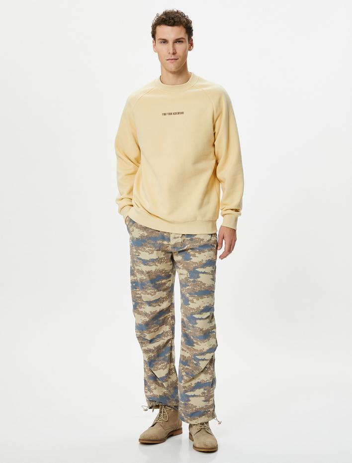  Bisiklet Yaka Sweatshirt Slogan İşlemeli Reglan Kollu Şardonlu