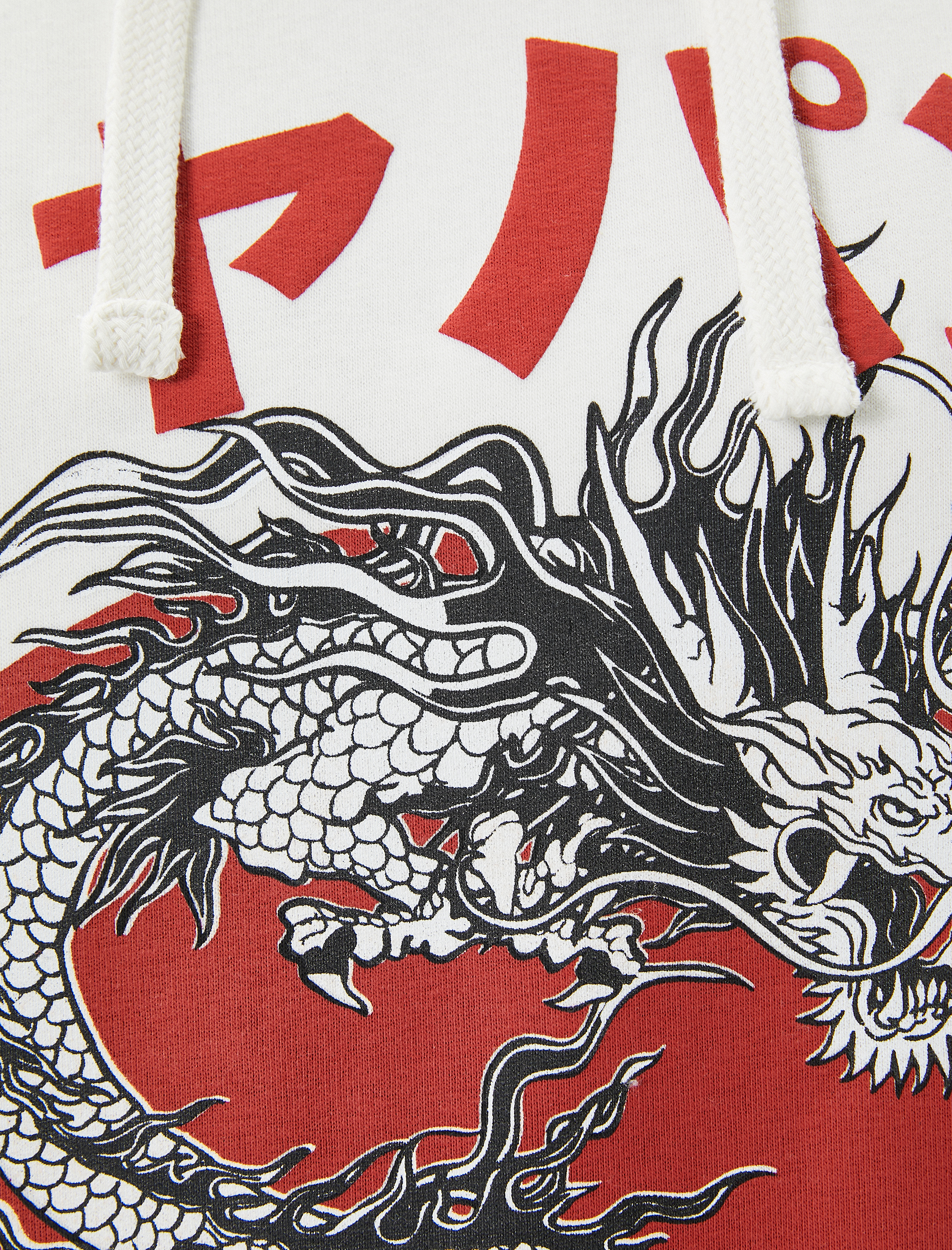   Kapşonlu Sweatshirt Uzakdoğu Baskılı Rahat Kesim Uzun Kollu Şardonlu