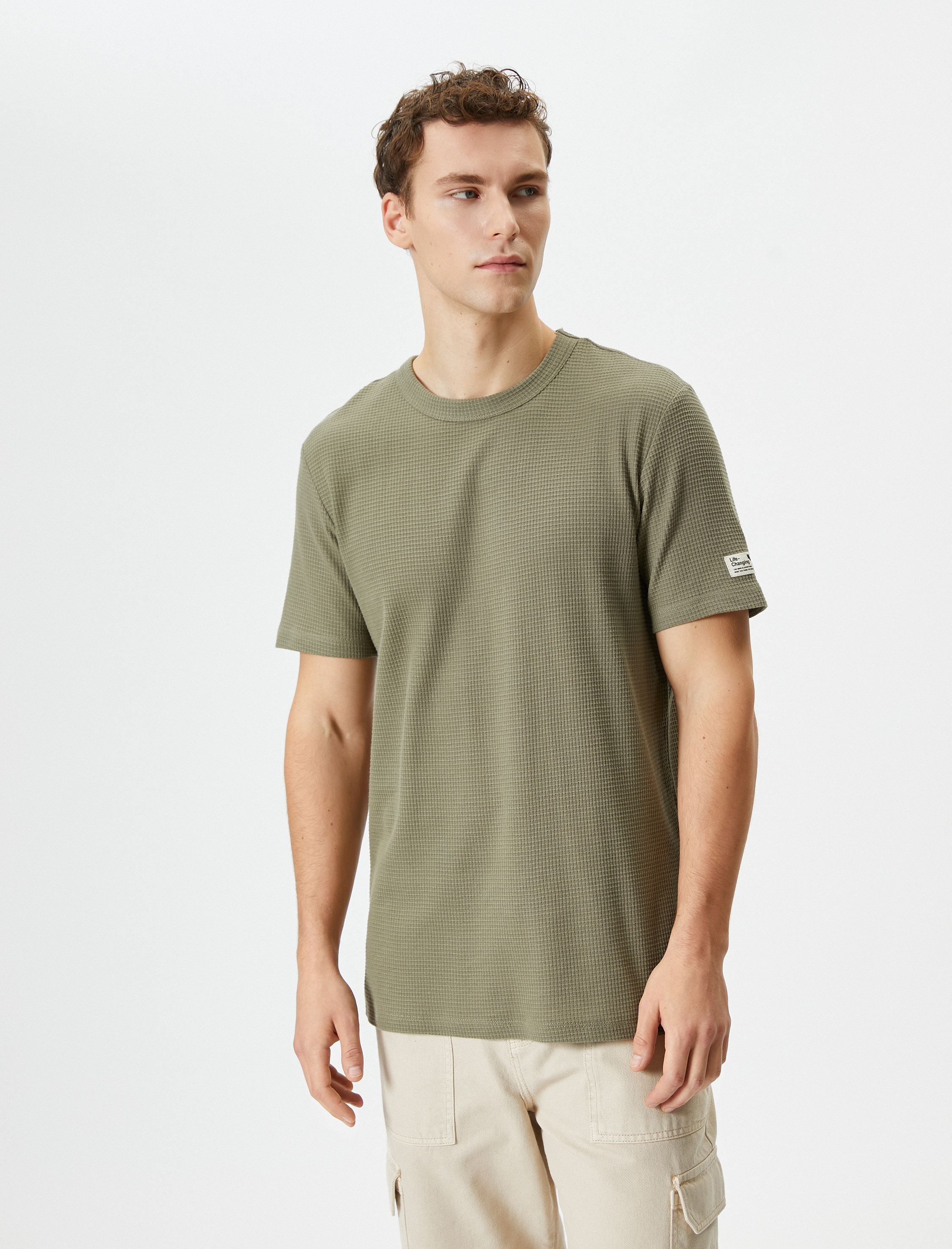   Basic Tişört Dokulu Bisiklet Yaka Kısa Kollu Dokulu