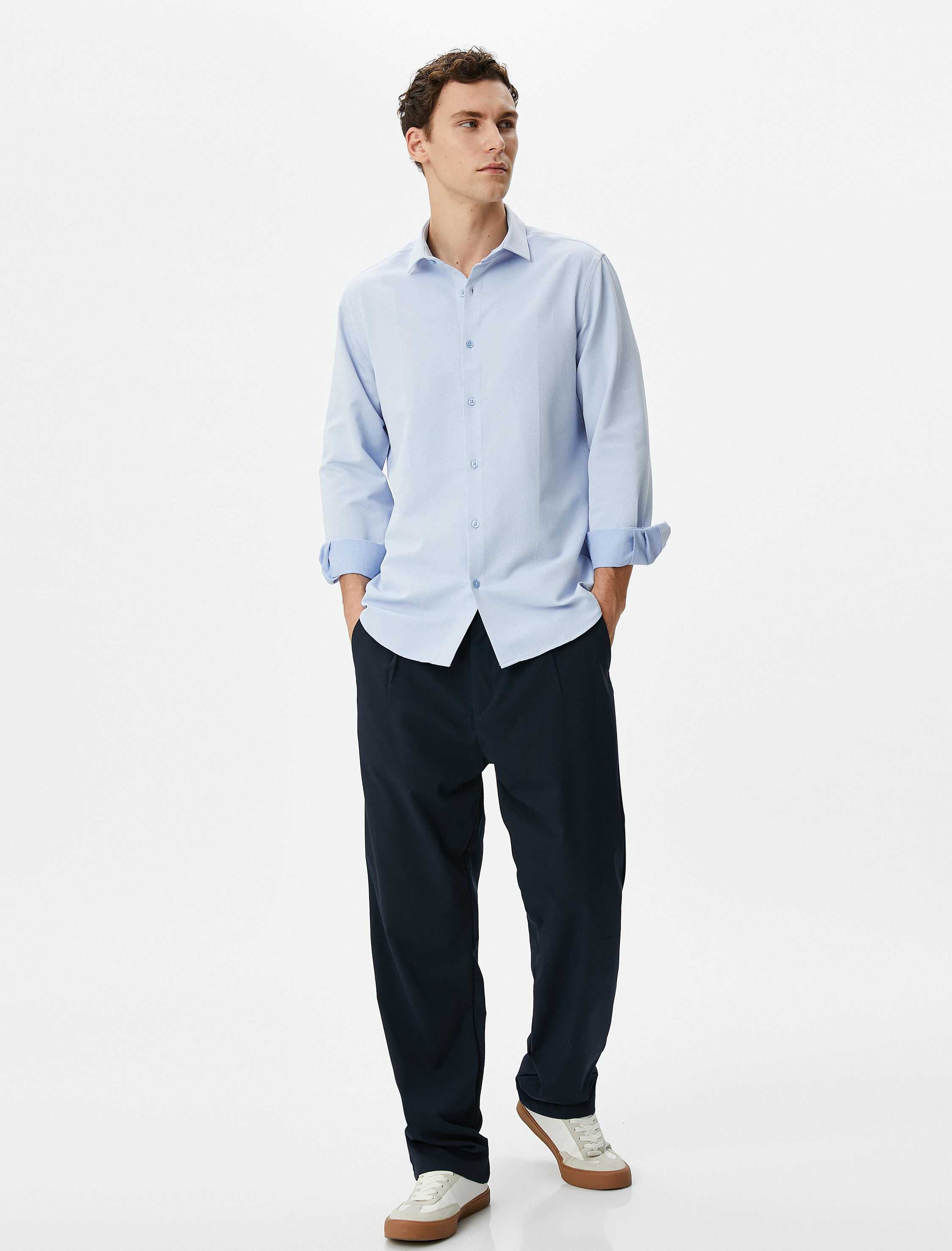   Klasik Gömlek Yarım İtalyan Yaka Uzun Kollu Düğmeli Regular Fit