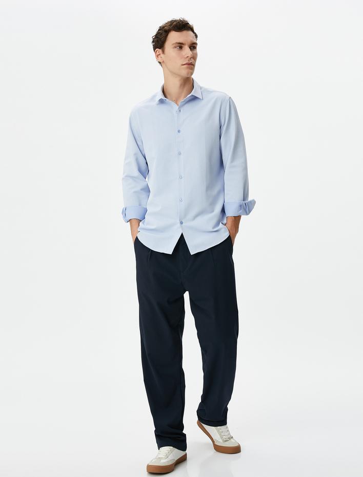  Klasik Gömlek Yarım İtalyan Yaka Uzun Kollu Düğmeli Regular Fit