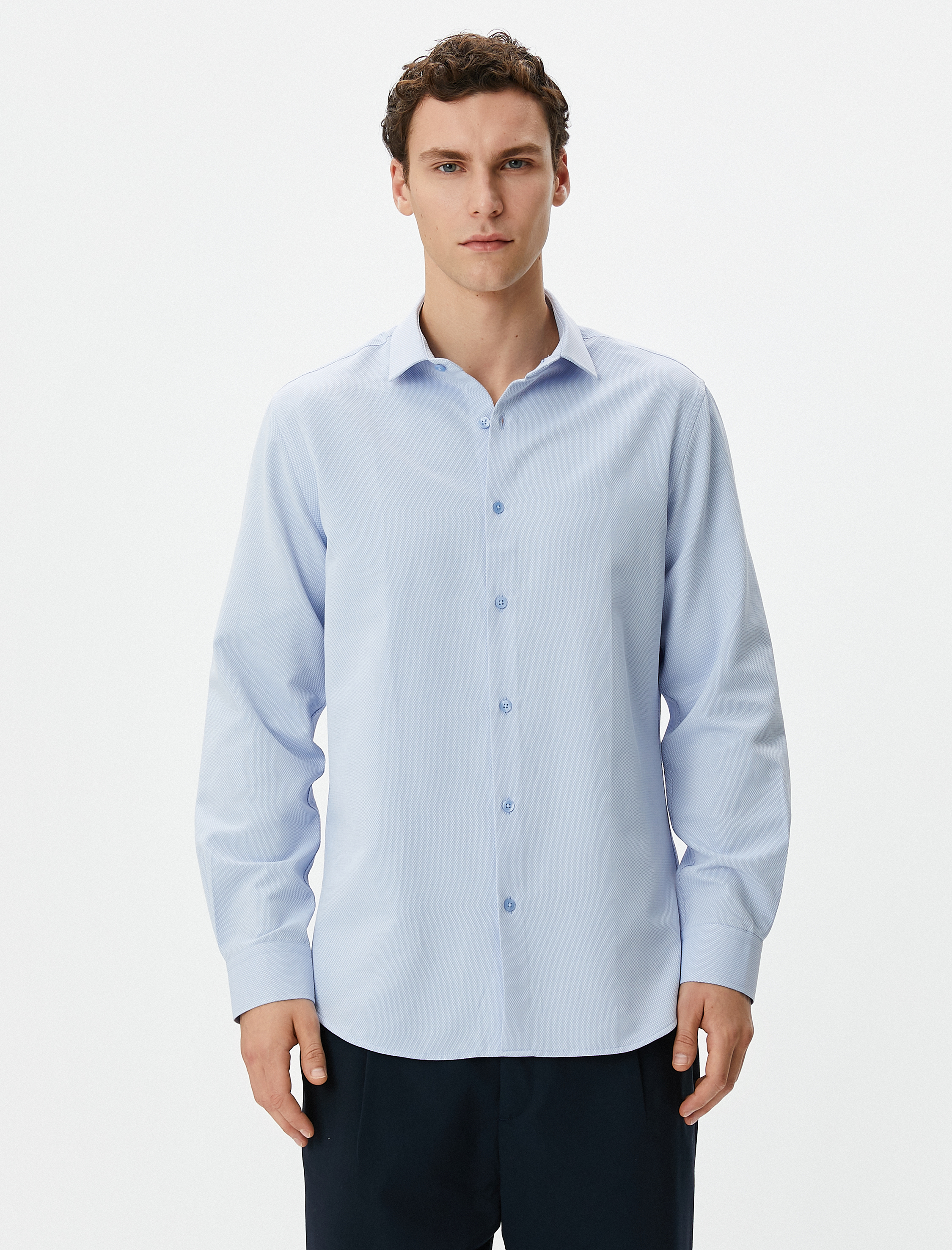   Klasik Gömlek Yarım İtalyan Yaka Uzun Kollu Düğmeli Regular Fit