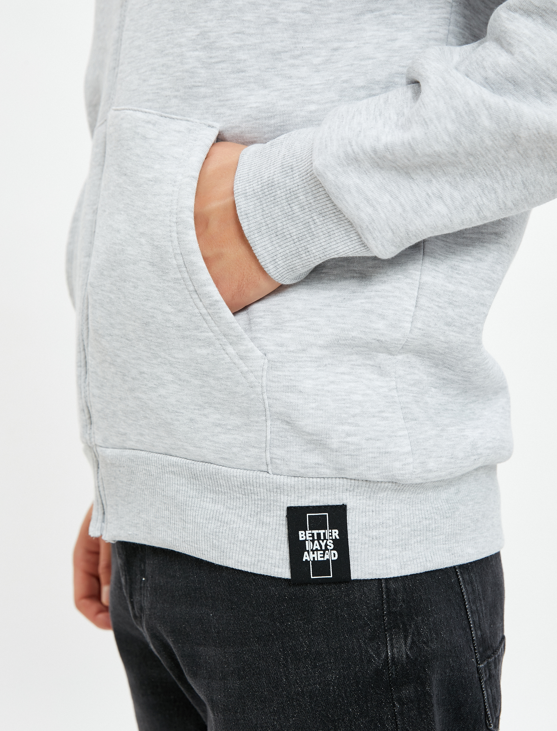 Basic Fermuarlı Sweat Kapşonlu Cep Detaylı Şardonlu