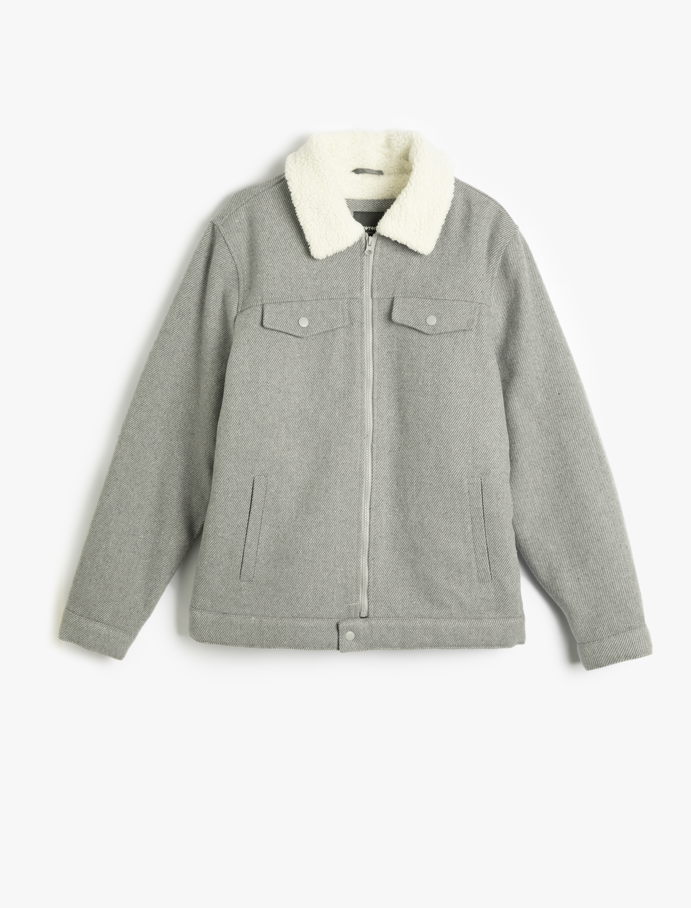   Klasik Yaka Ceket İçi Peluş Fermuarlı Kapaklı Cepli