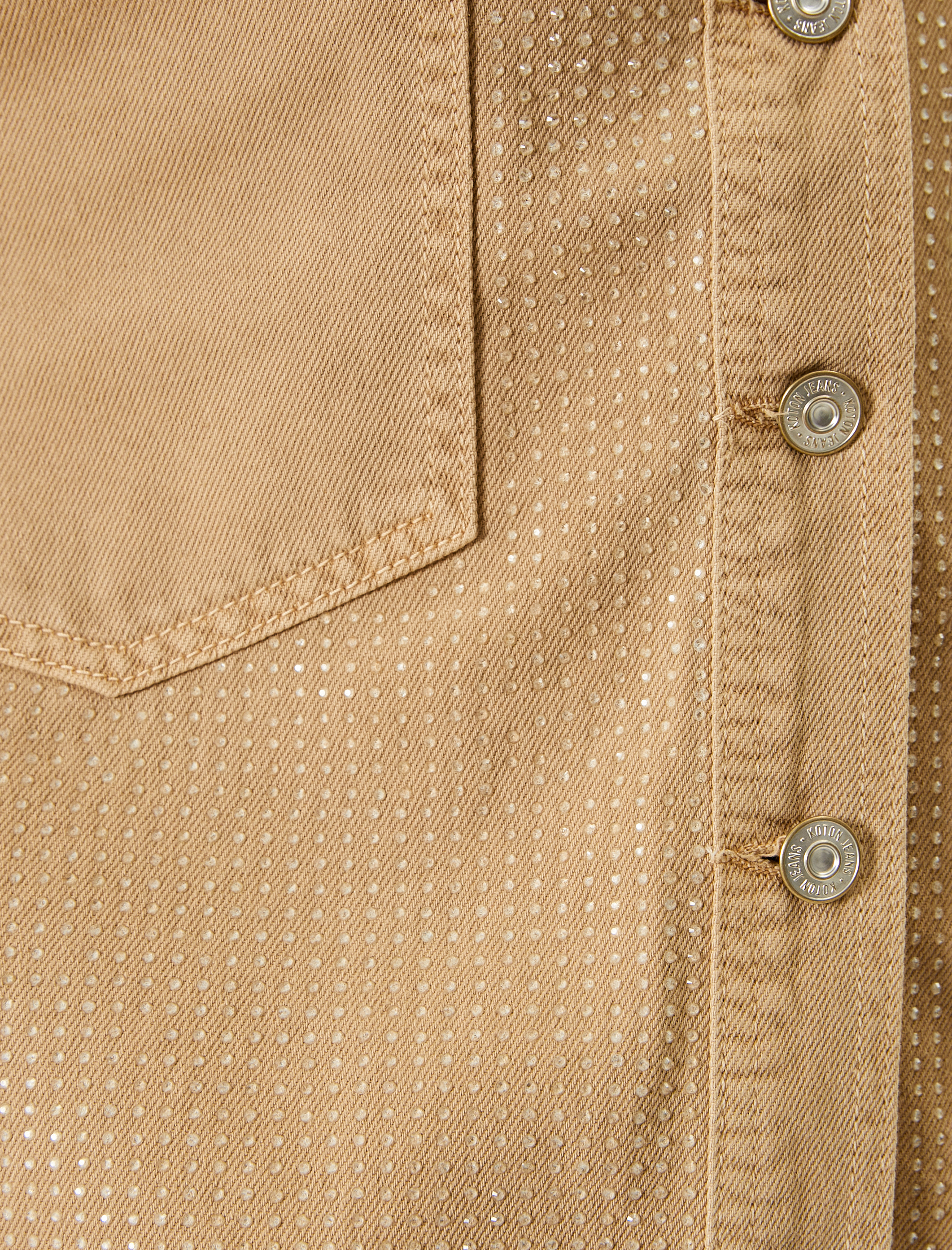   Taşlı Kot Gömlek Ceket Cep Detaylı Uzun Kollu Pamuklu Rahat Kalıp