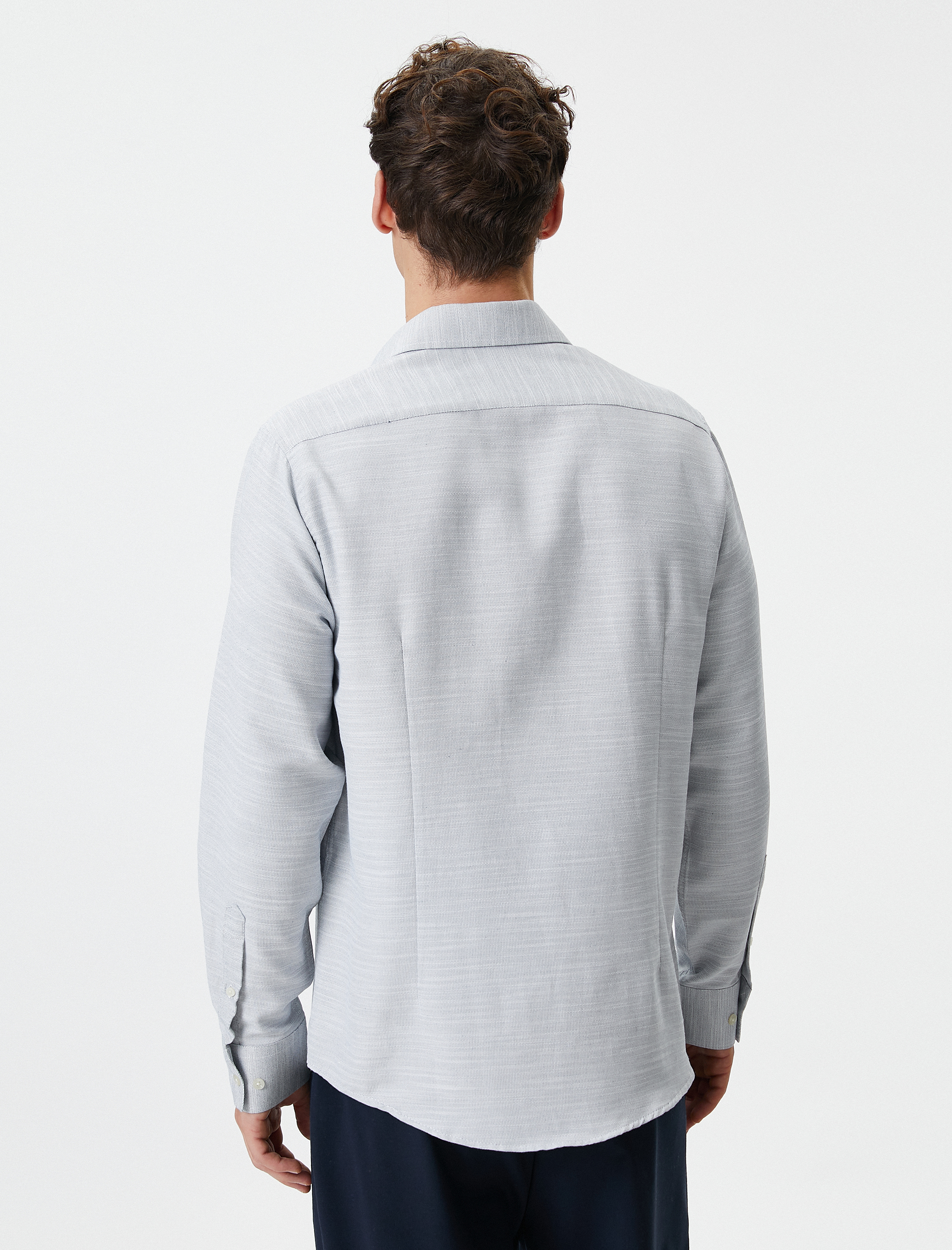   Slim Fit Gömlek Yarım İtalyan Yaka Düğmeli Uzun Kollu