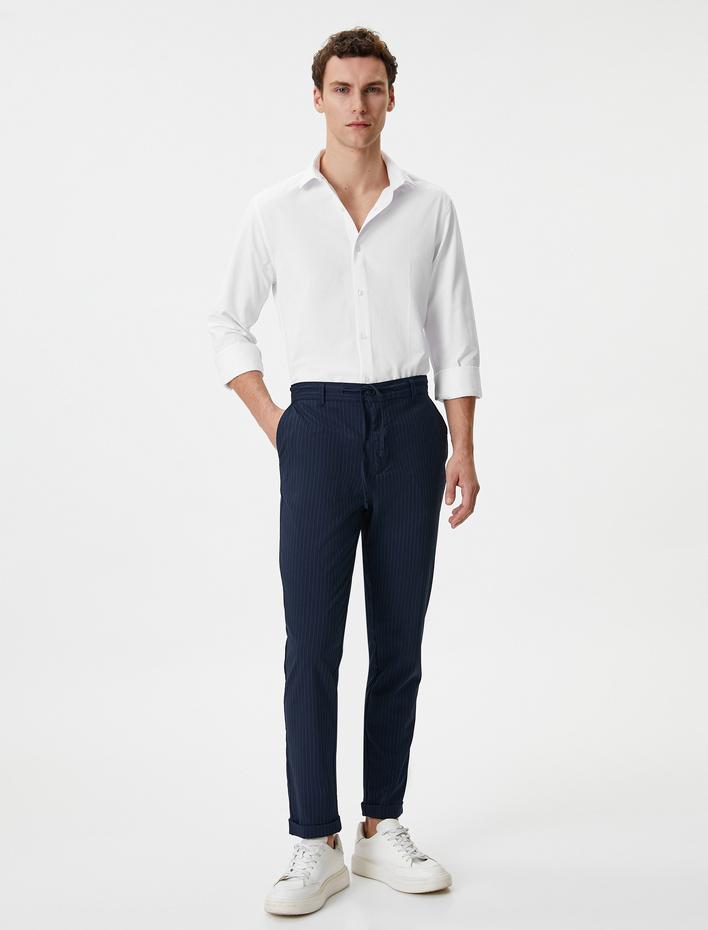  Slim Fit Gömlek Yarım İtalyan Yaka Düğmeli Dokulu