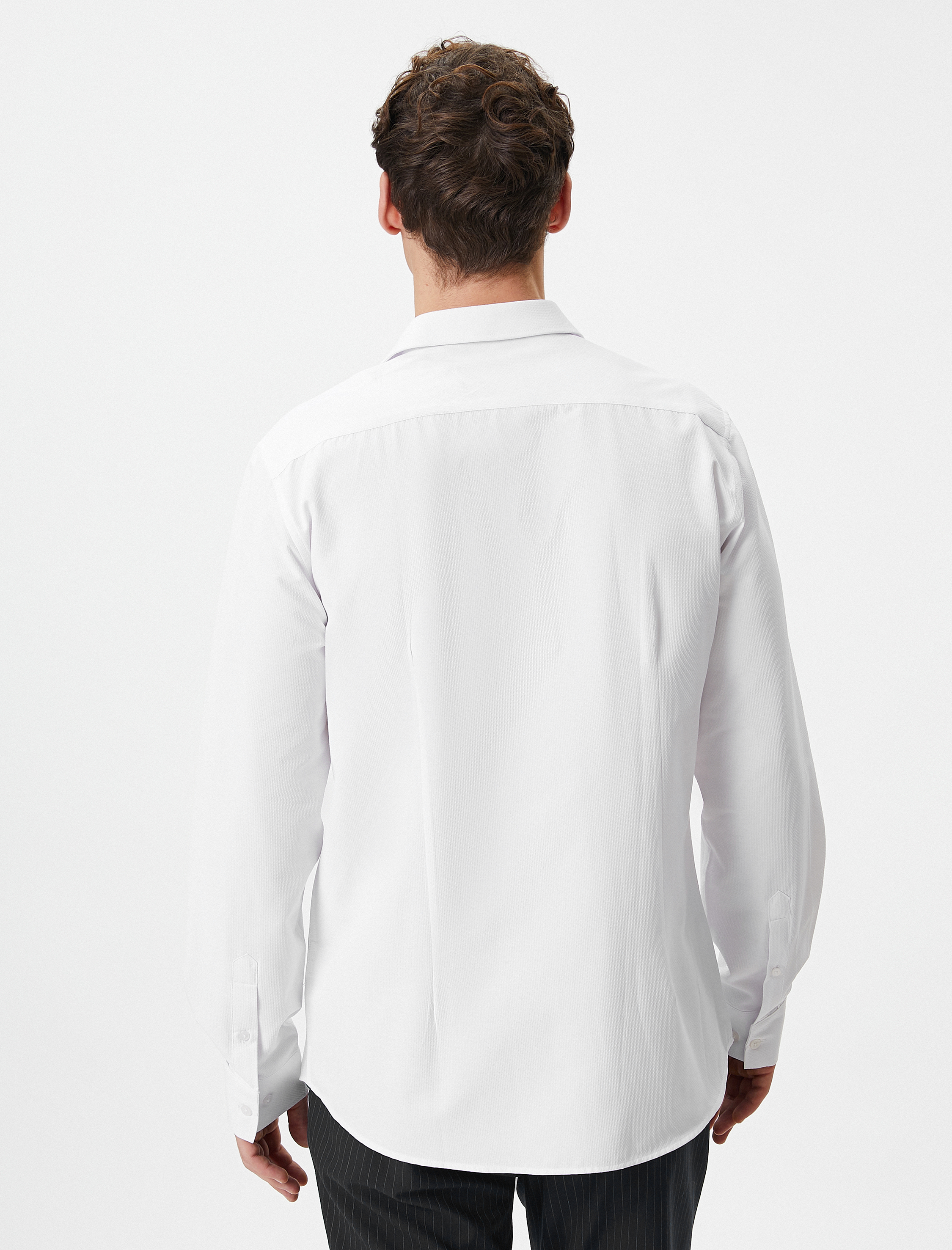   Slim Fit Gömlek Yarım İtalyan Yaka Düğmeli Dokulu