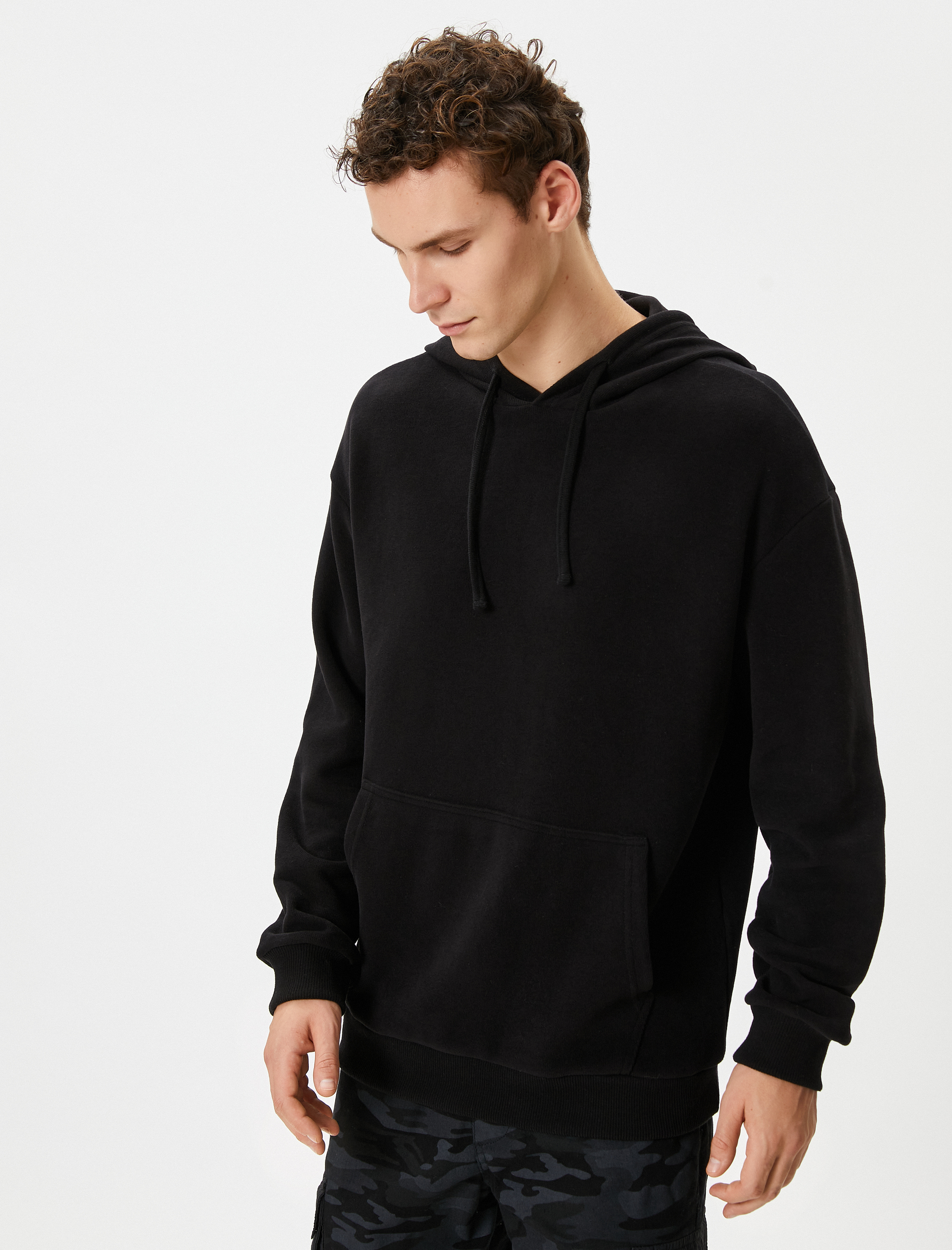   Basic Hoodie Kanguru Cepli Rahat Kesim Uzun Kollu