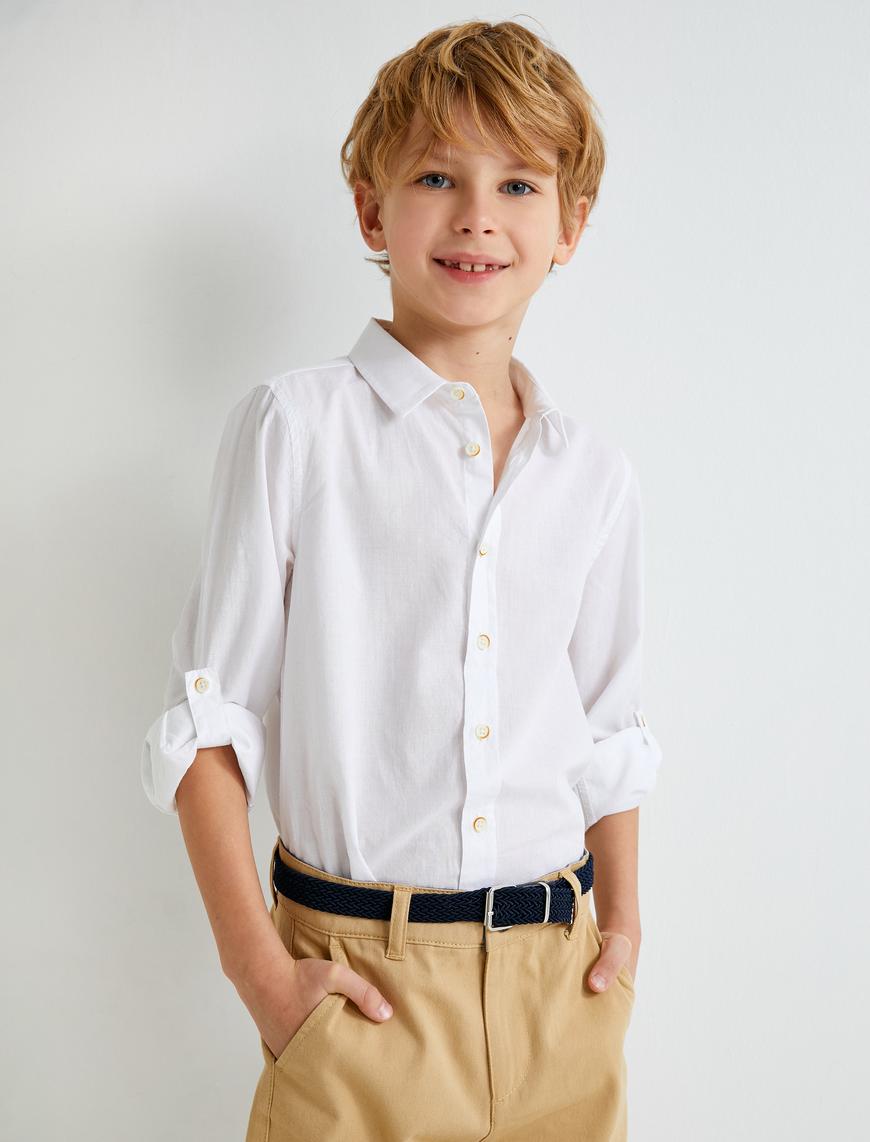  Erkek Çocuk Basic Klasik Gömlek Uzun Kollu Pamuklu