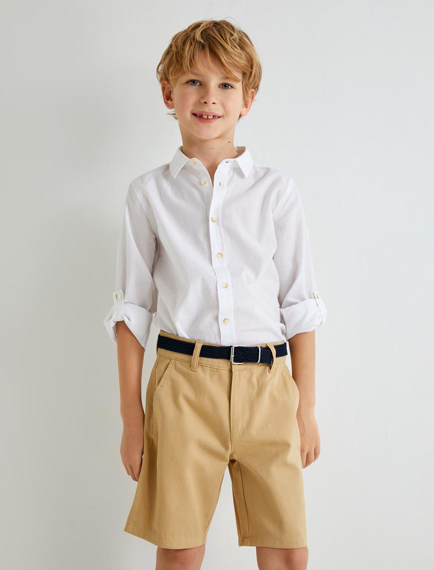 Erkek Çocuk Basic Klasik Gömlek Uzun Kollu Pamuklu