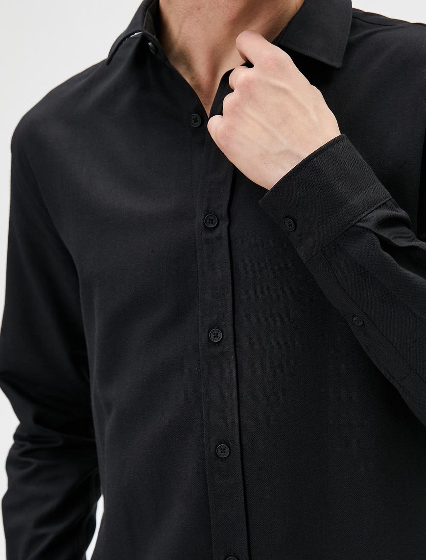   Klasik Gömlek Basic Düğmeli Uzun Kollu