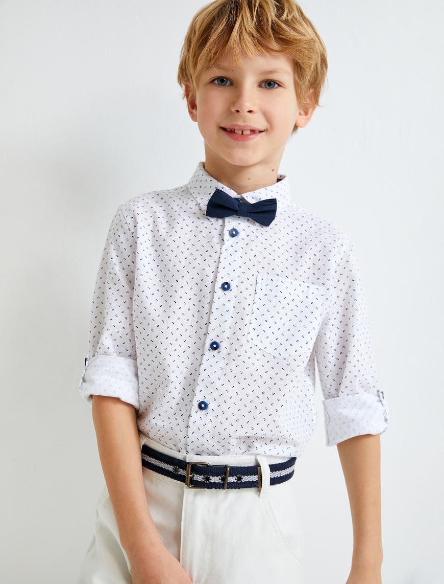  Erkek Çocuk Papyonlu Gömlek Uzun Kollu Klasik Yaka