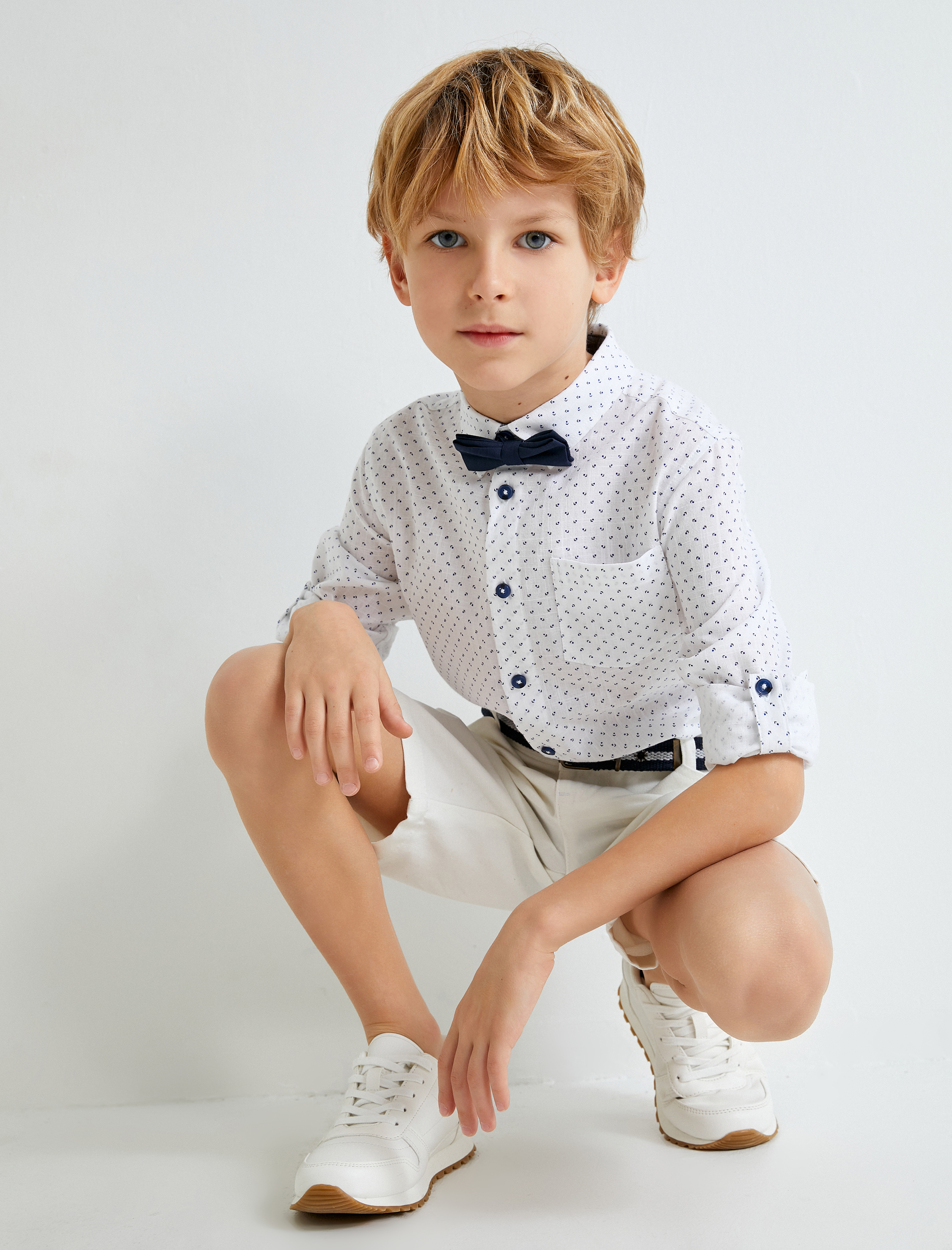  Erkek Çocuk Papyonlu Gömlek Uzun Kollu Klasik Yaka