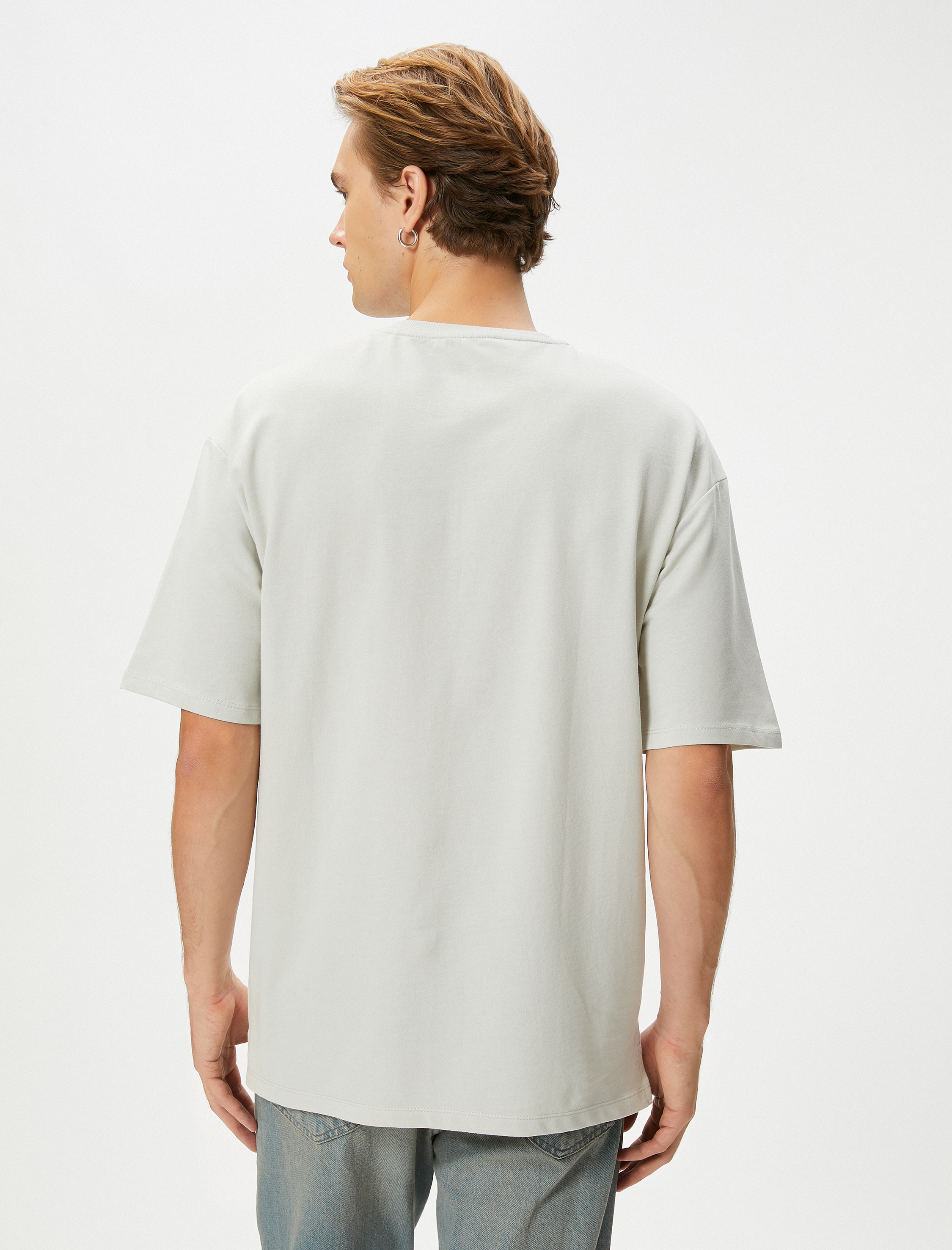   Basic Oversize Tişört Bisiklet Yaka Düşük Omuzlu Kısa Kollu Pamuklu