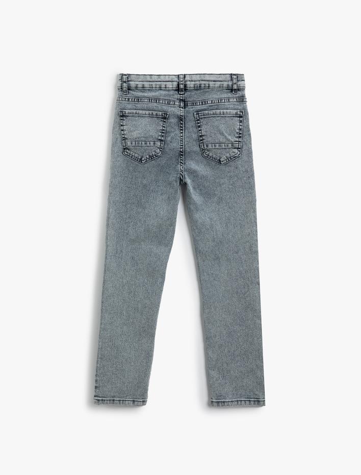 Erkek Çocuk Kot Pantolon Ayarlanabilir Lastikli Pamuklu  - Slim Jean