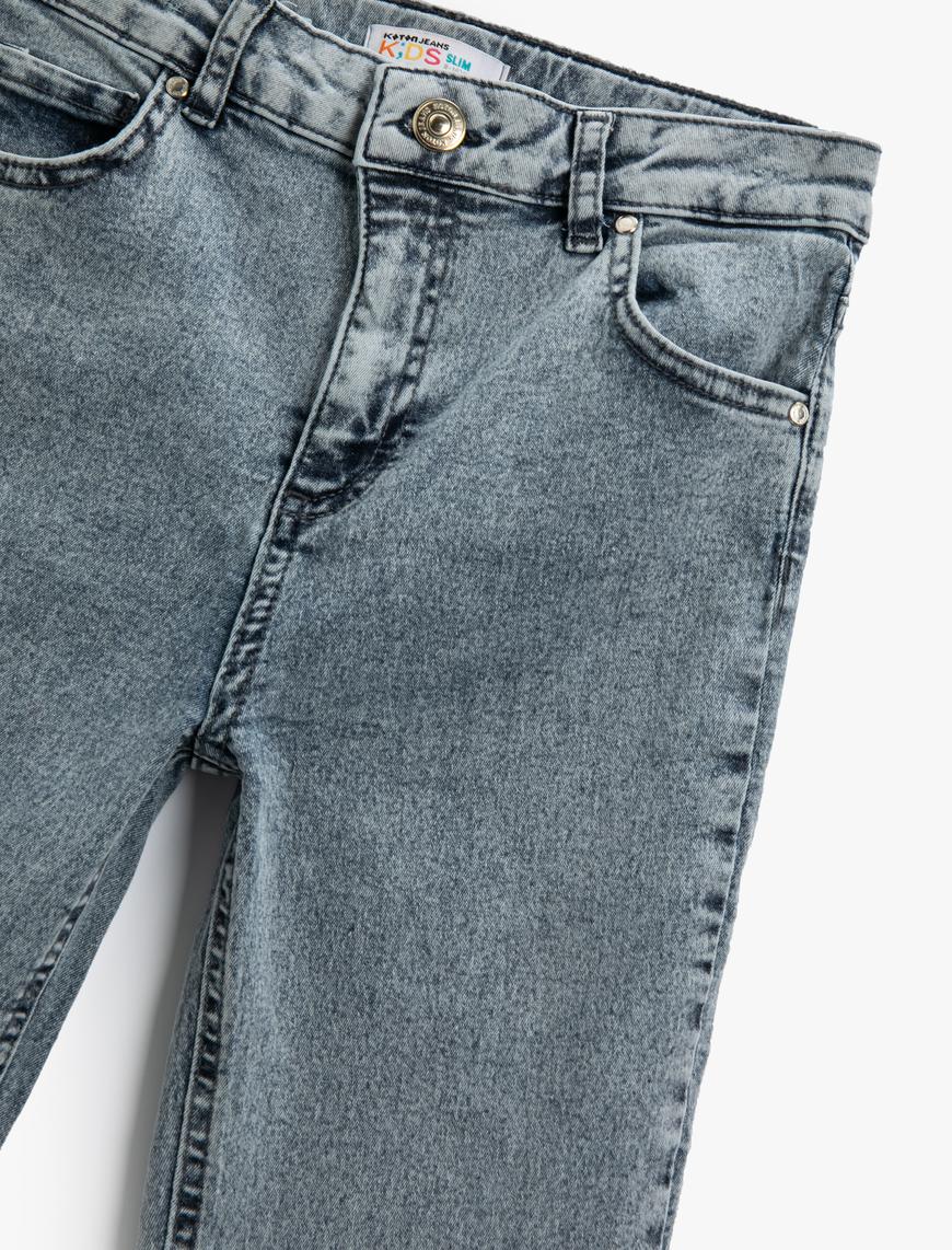  Erkek Çocuk Kot Pantolon Ayarlanabilir Lastikli Pamuklu  - Slim Jean