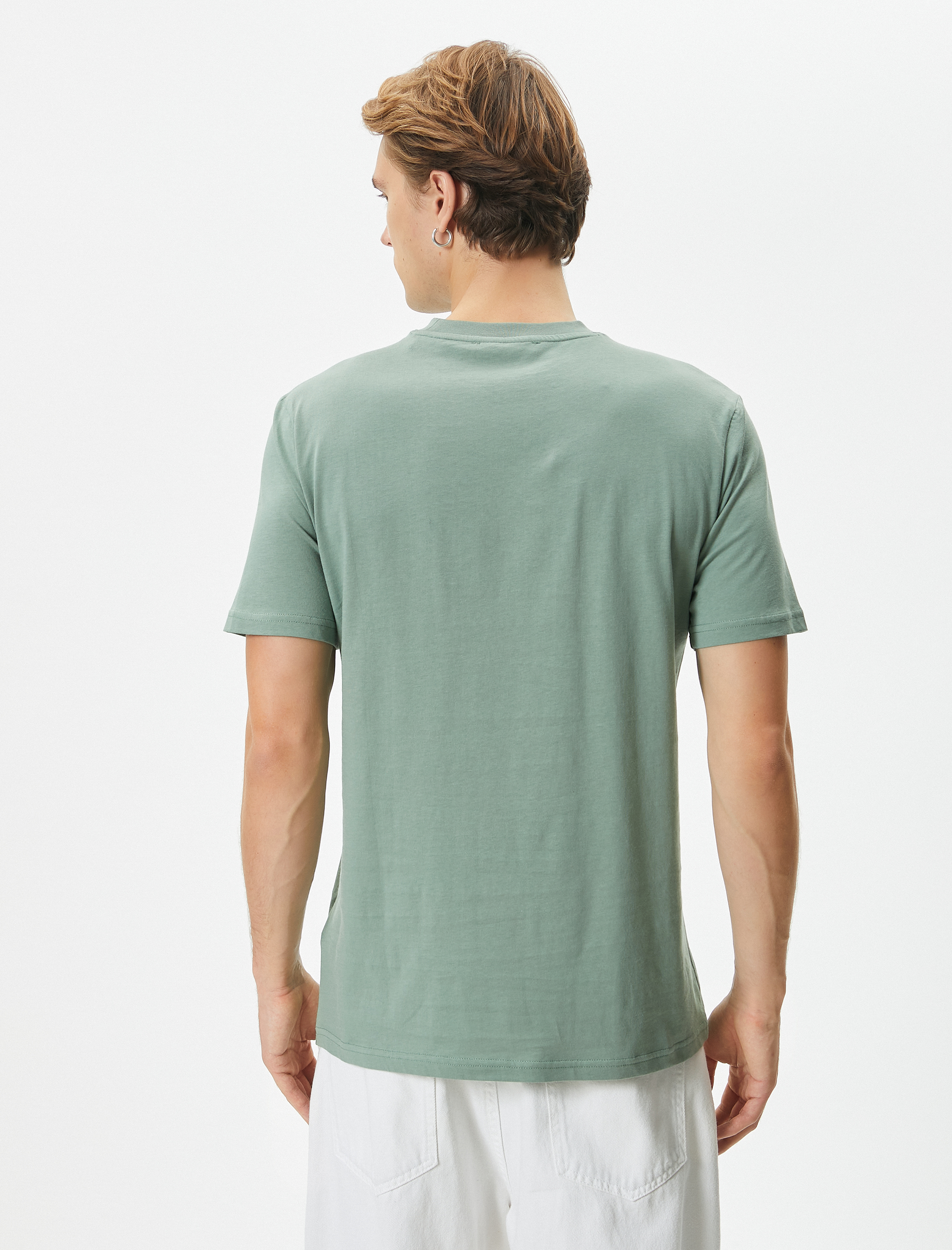   Slogan Baskılı Tişört Uzay Temalı Slim Fit Bisiklet Yaka Kısa Kollu