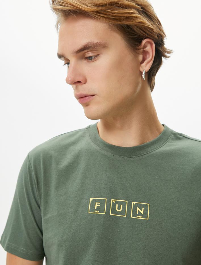  Slogan Baskılı Tişört Slim Fit Bisiklet Yaka Kısa Kollu