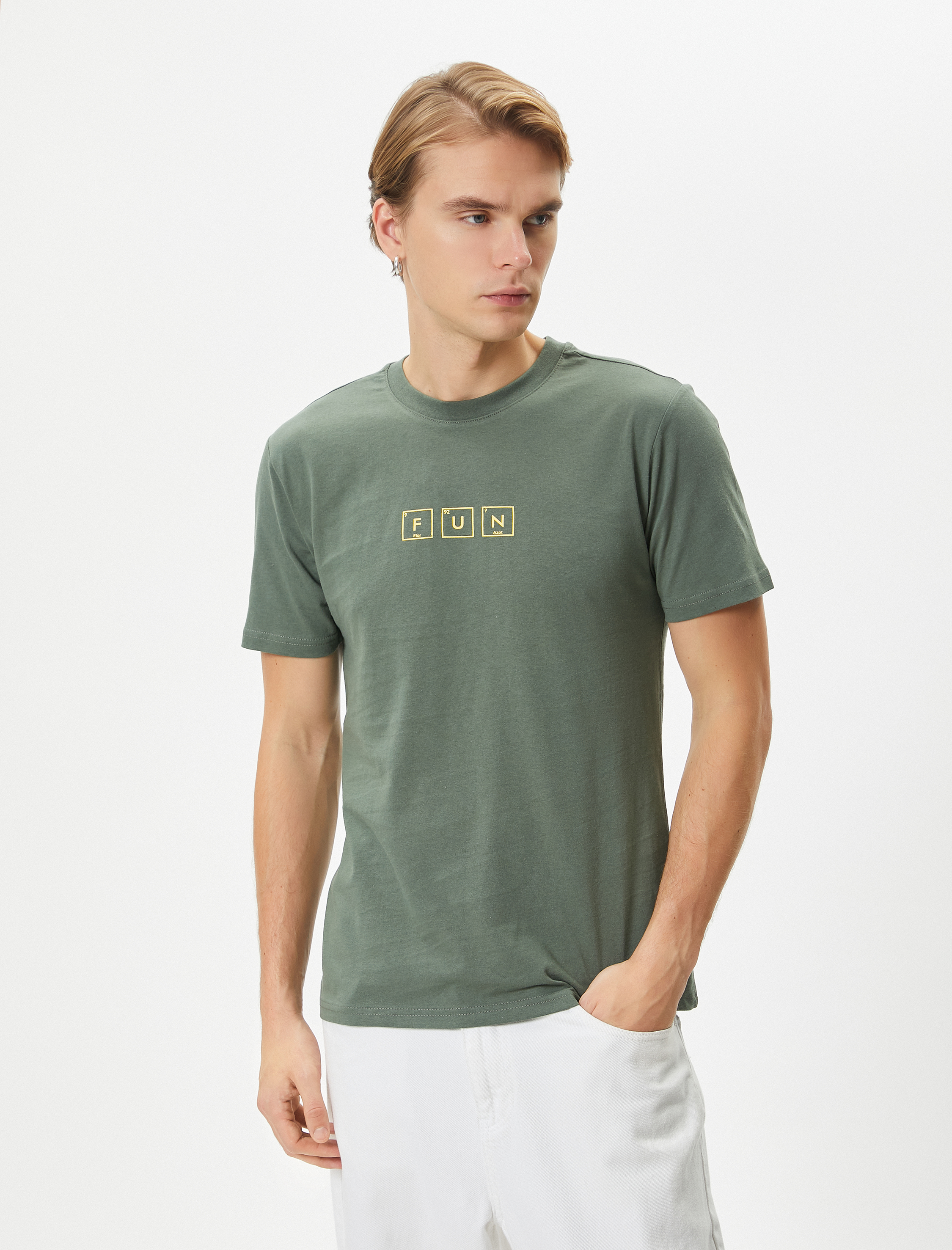   Slogan Baskılı Tişört Slim Fit Bisiklet Yaka Kısa Kollu