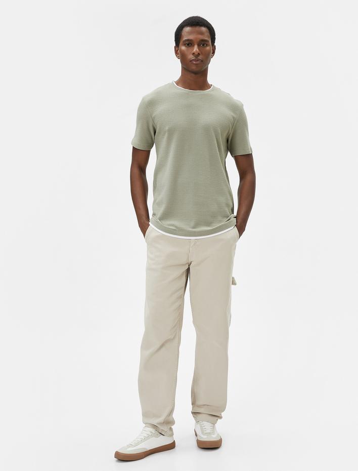  Basic Tişört Kumaş Detaylı Bisiklet Yaka Slim Fit Dokulu