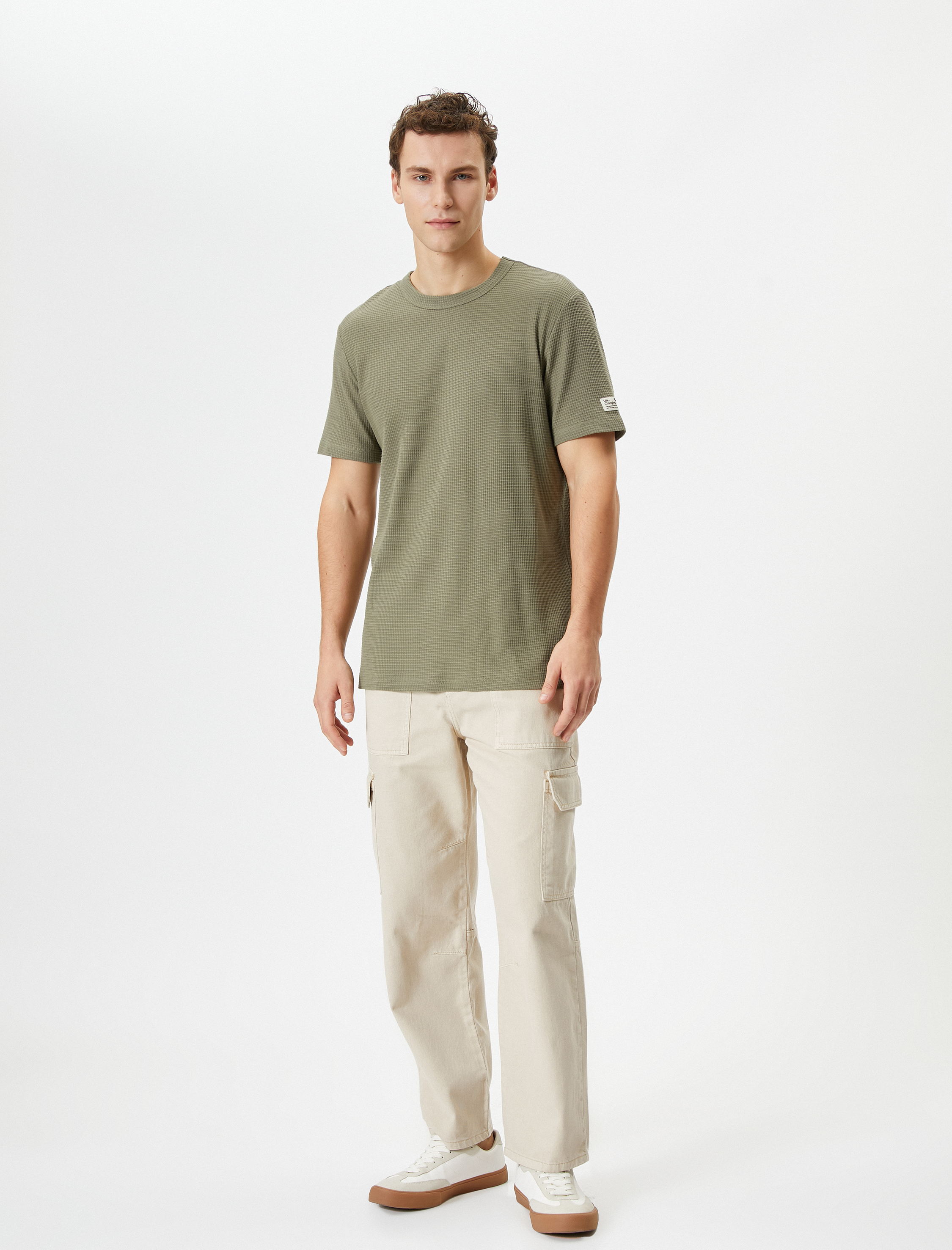   Basic Tişört Dokulu Bisiklet Yaka Kısa Kollu Dokulu