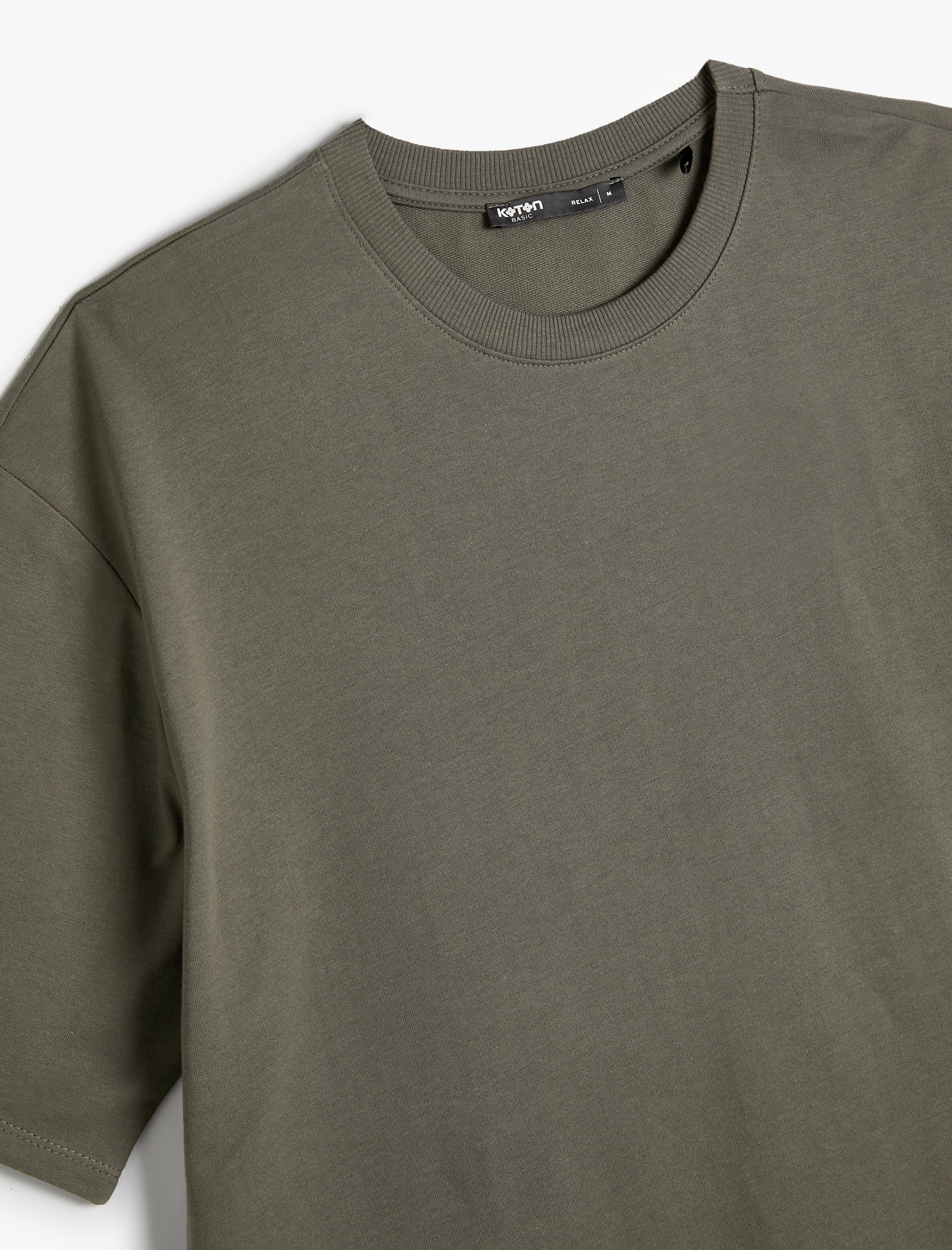   Basic Oversize Tişört Bisiklet Yaka Düşük Omuzlu Kısa Kollu Pamuklu