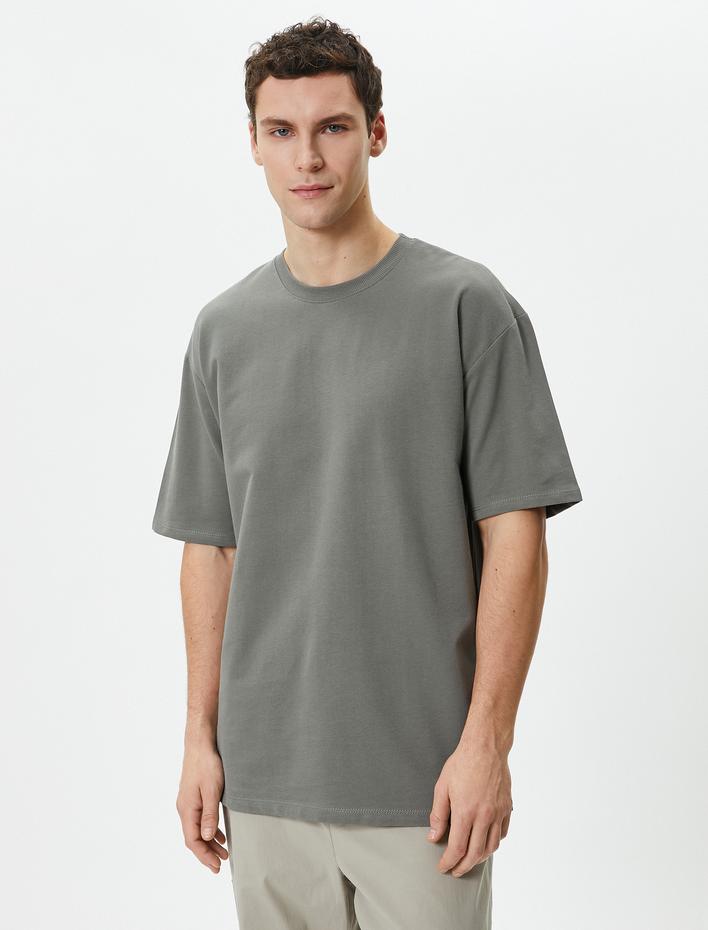  Basic Oversize Tişört Bisiklet Yaka Düşük Omuzlu Kısa Kollu Pamuklu