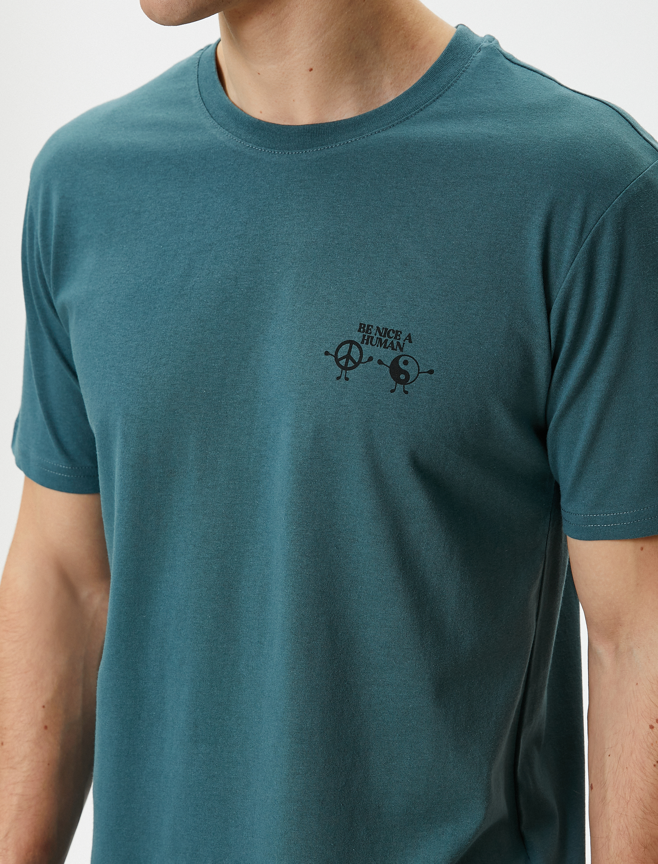   Slogan Baskılı Tişört Slim Fit Bisiklet Yaka Kısa Kollu Pamuklu