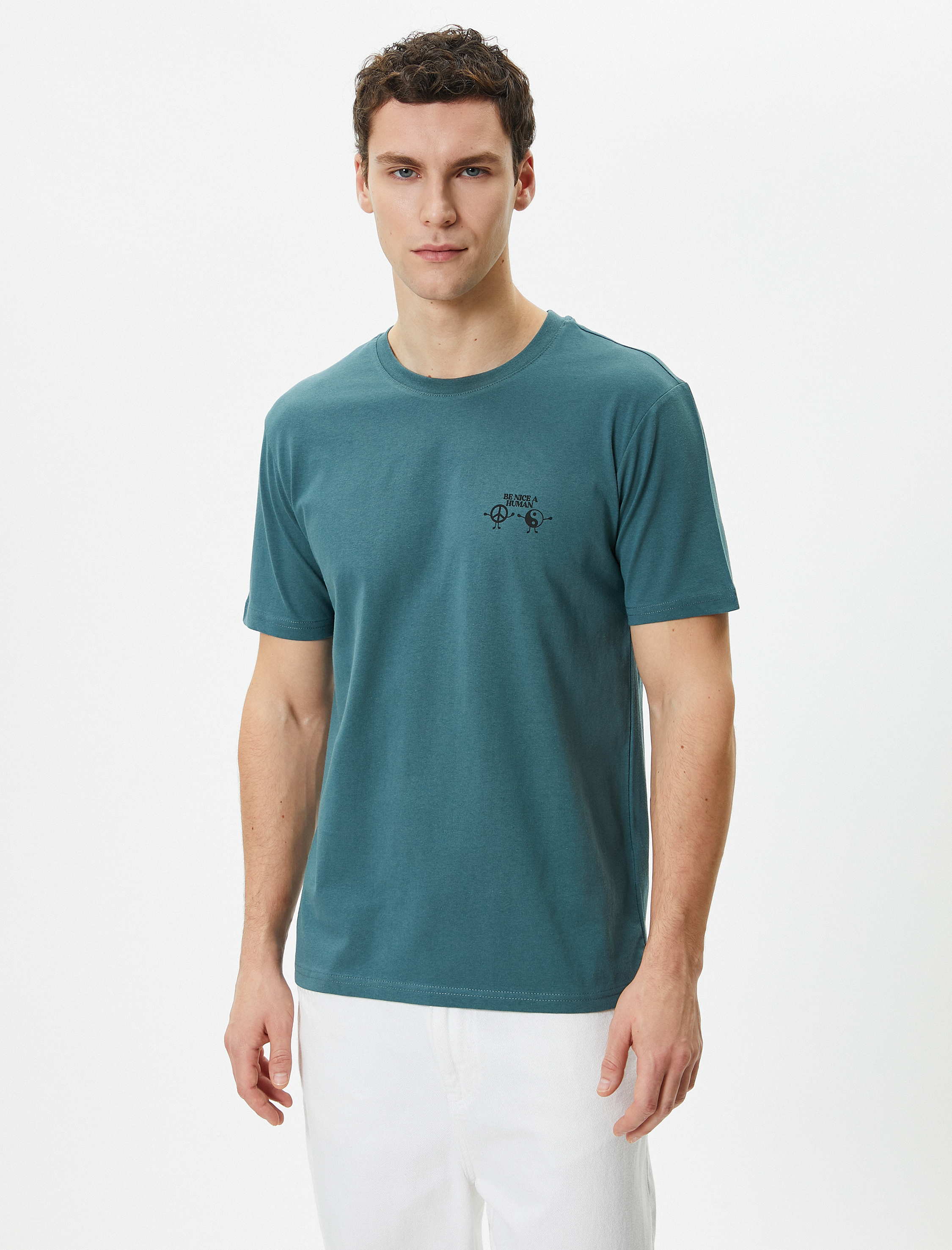   Slogan Baskılı Tişört Slim Fit Bisiklet Yaka Kısa Kollu Pamuklu