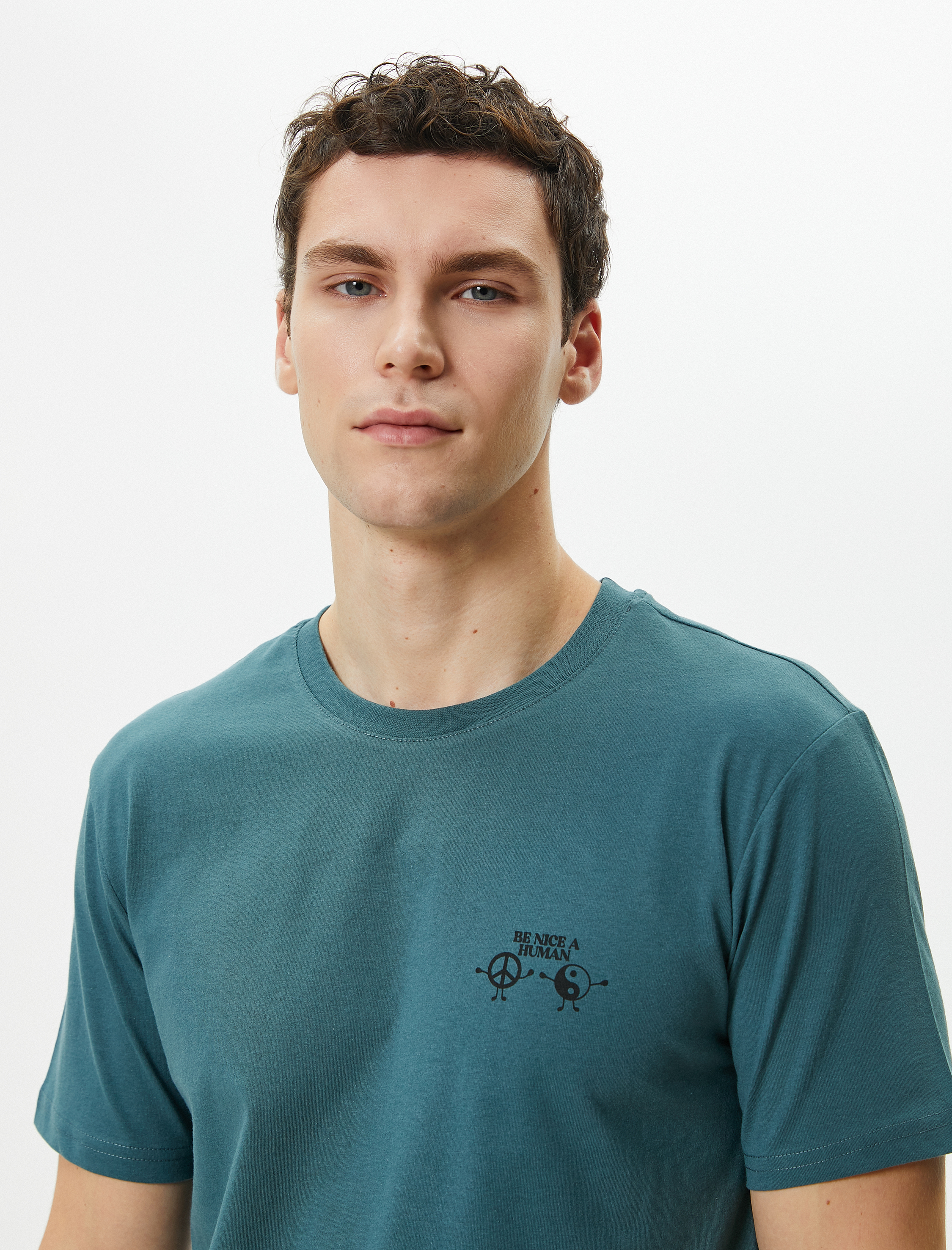   Slogan Baskılı Tişört Slim Fit Bisiklet Yaka Kısa Kollu Pamuklu