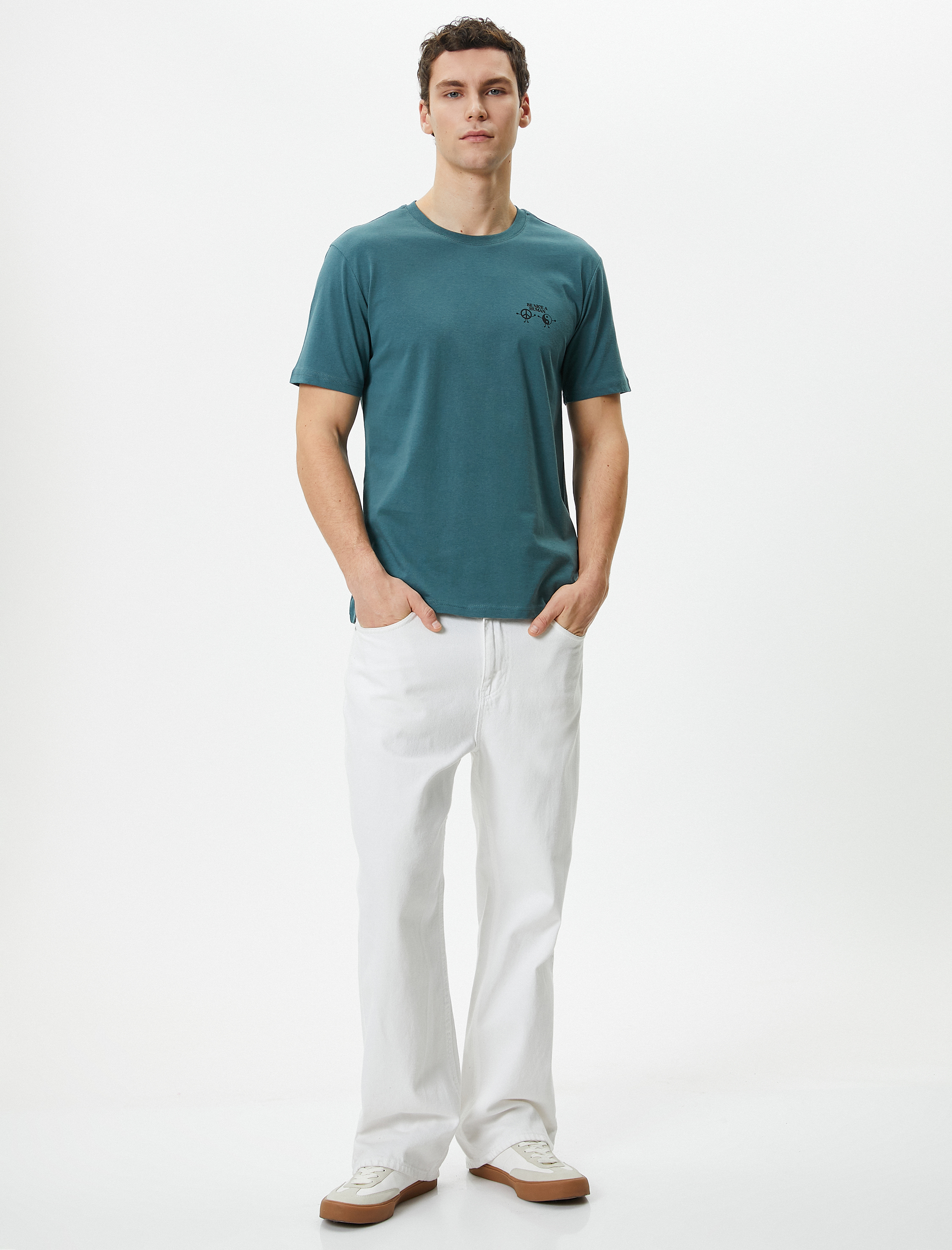   Slogan Baskılı Tişört Slim Fit Bisiklet Yaka Kısa Kollu Pamuklu