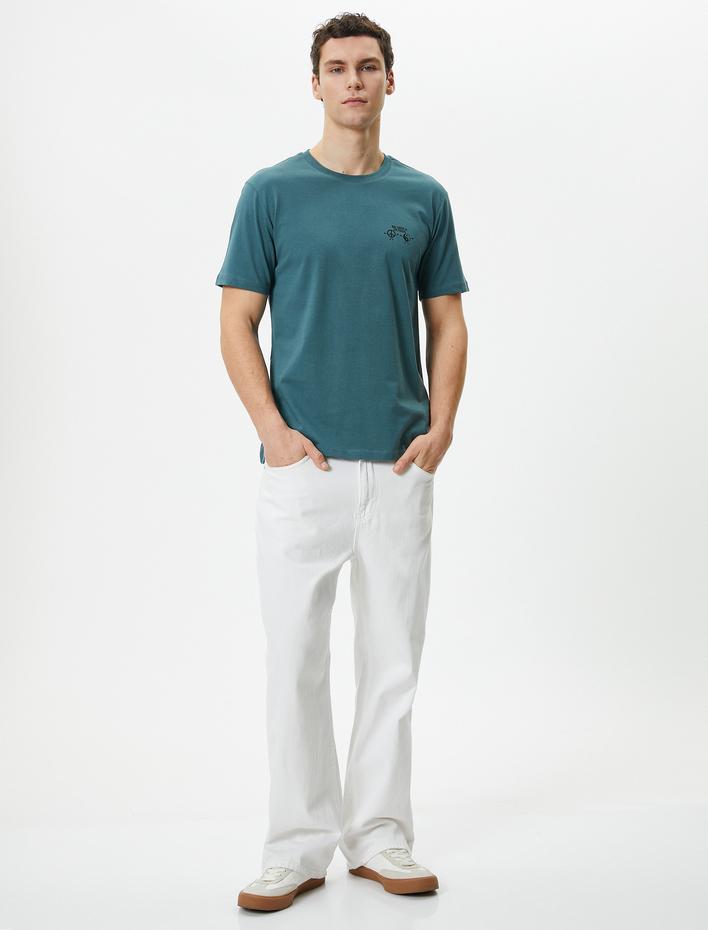  Slogan Baskılı Tişört Slim Fit Bisiklet Yaka Kısa Kollu Pamuklu